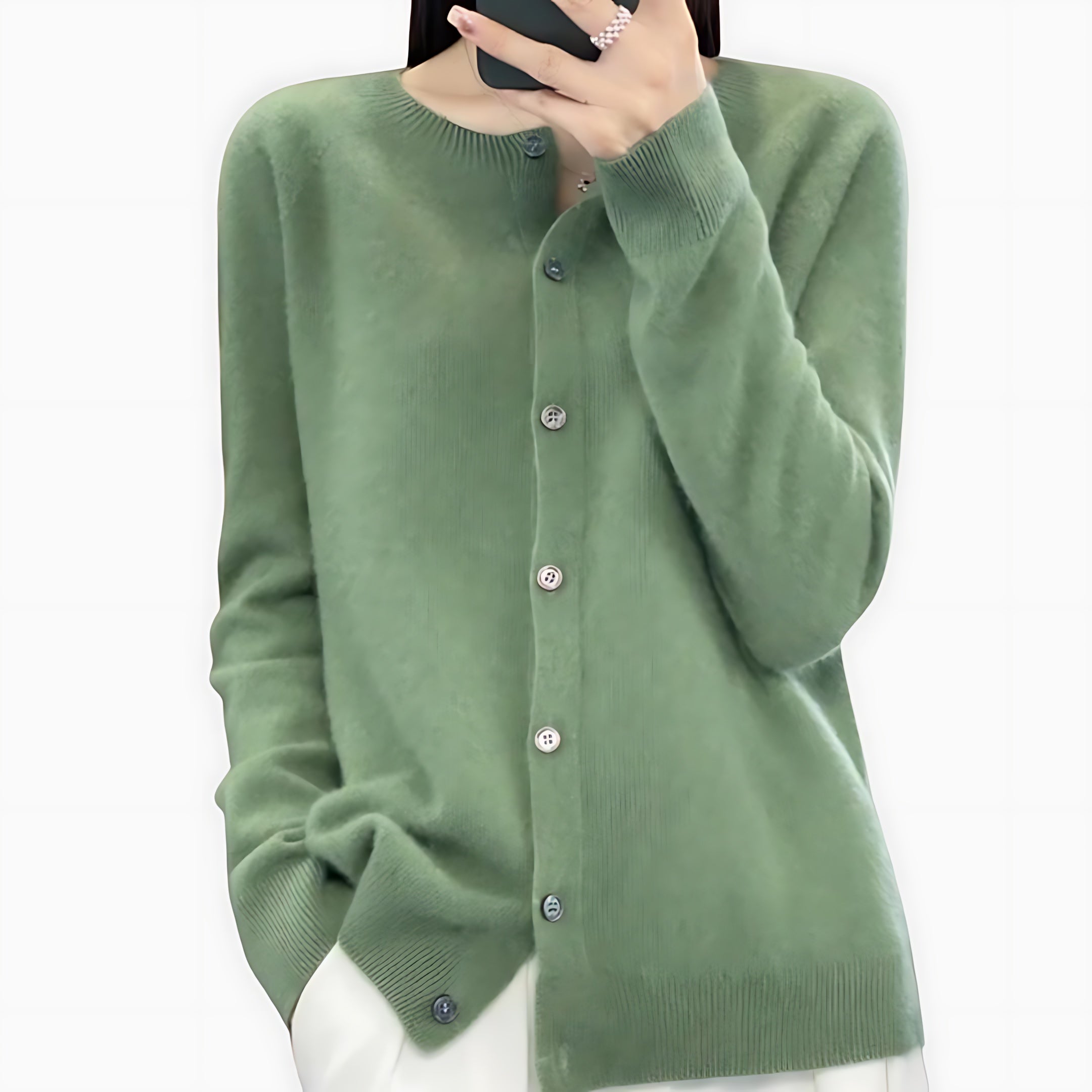 June – Fuzzy Crew Neck Button Up Cardigan