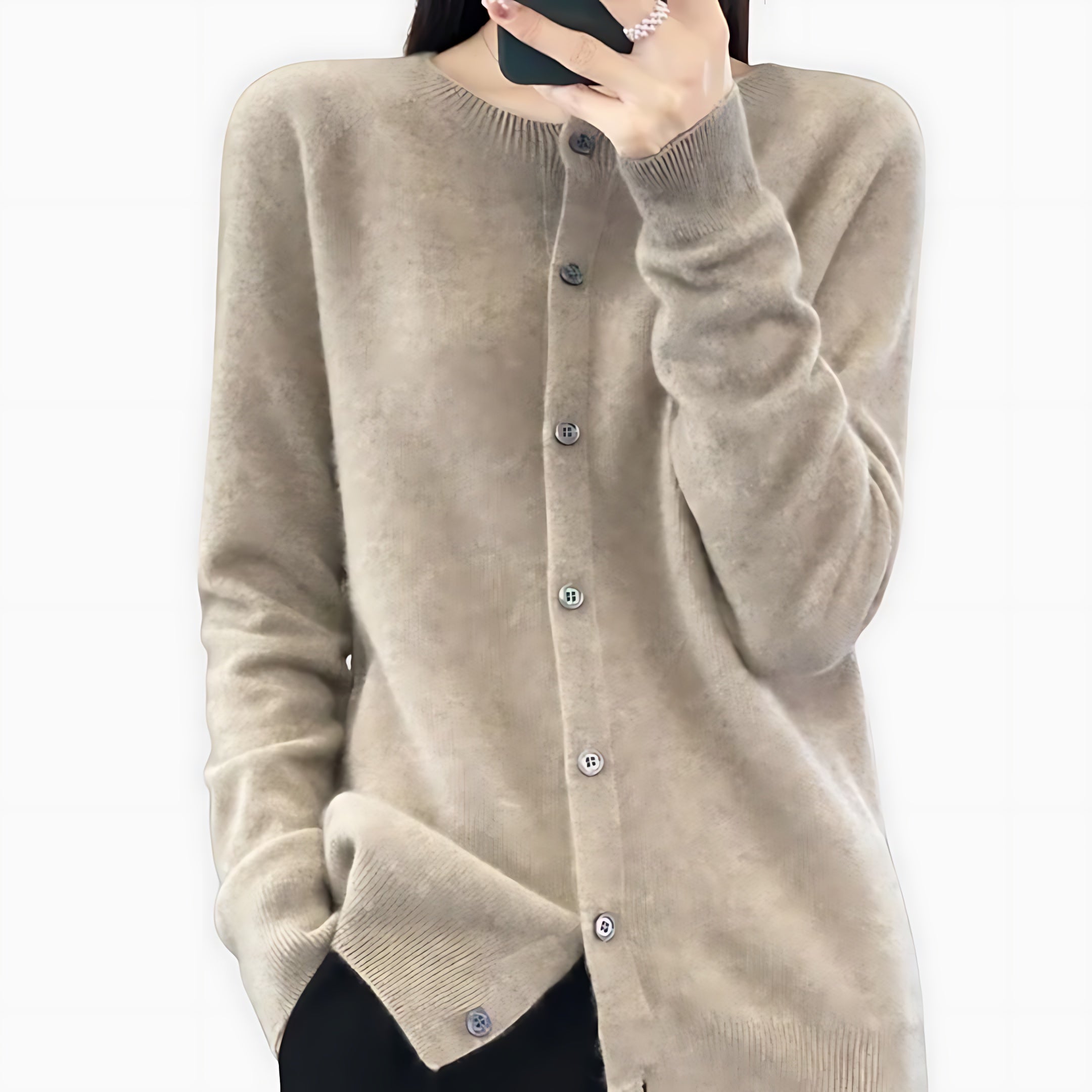 June – Fuzzy Crew Neck Button Up Cardigan
