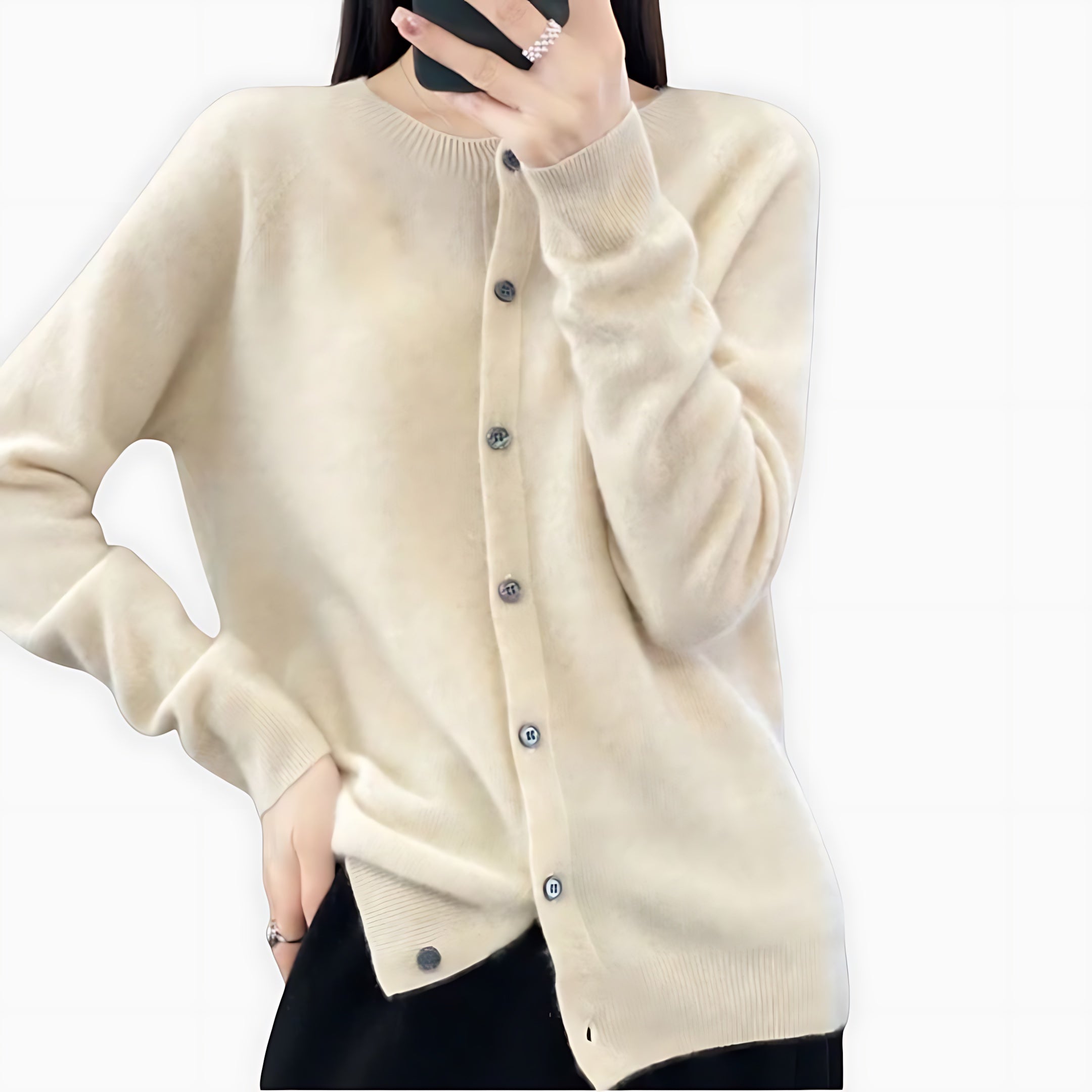 June – Fuzzy Crew Neck Button Up Cardigan
