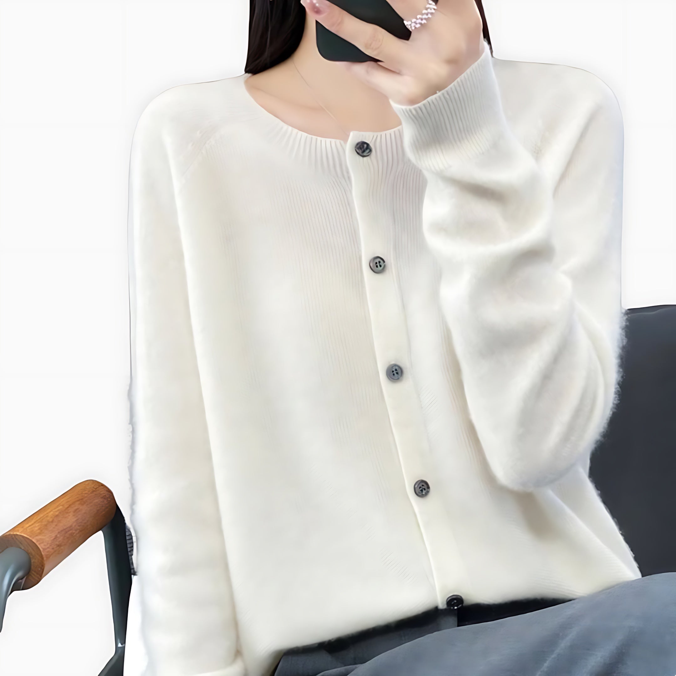 June – Fuzzy Crew Neck Button Up Cardigan