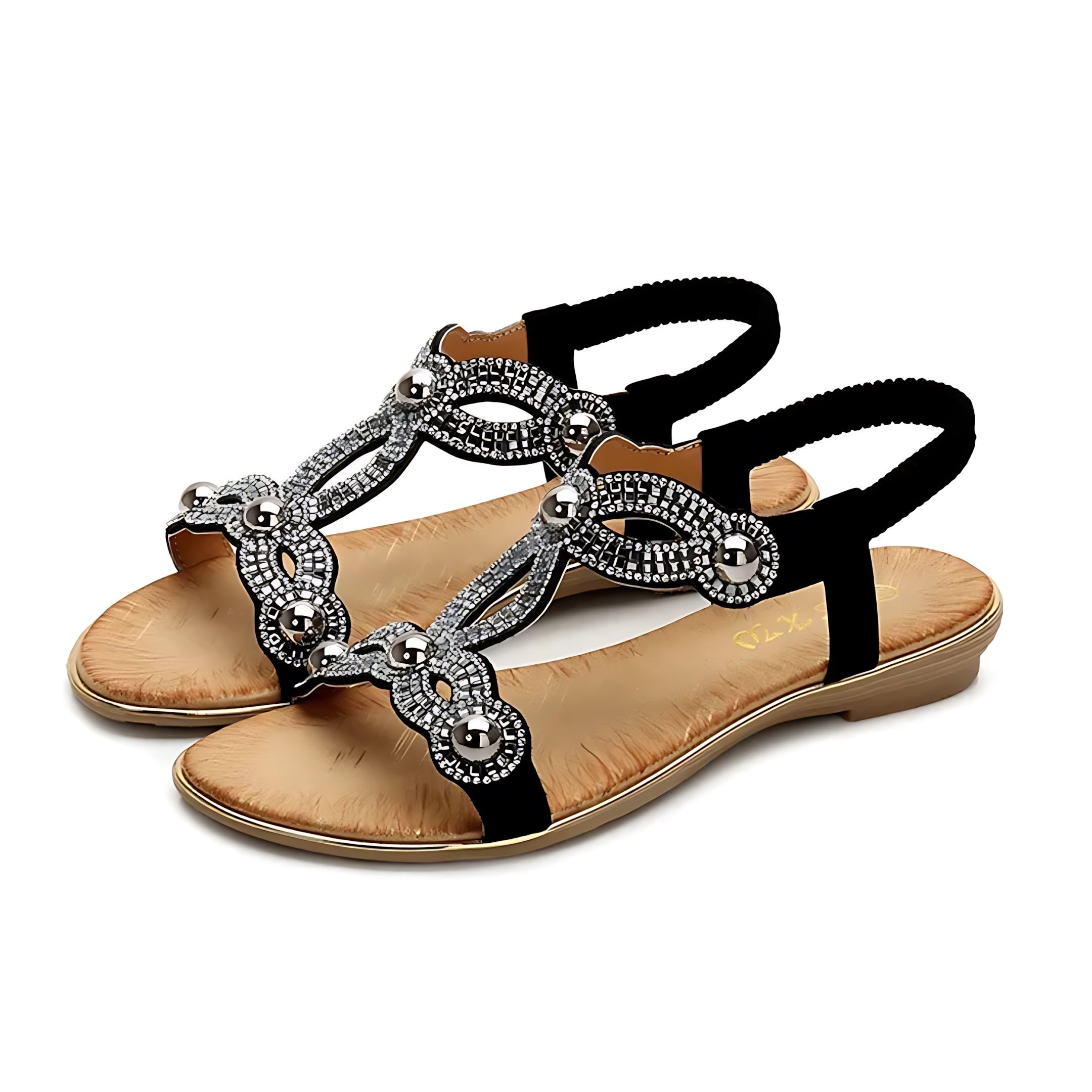 June – Rhinestone Ankle Strap Flat Sandals
