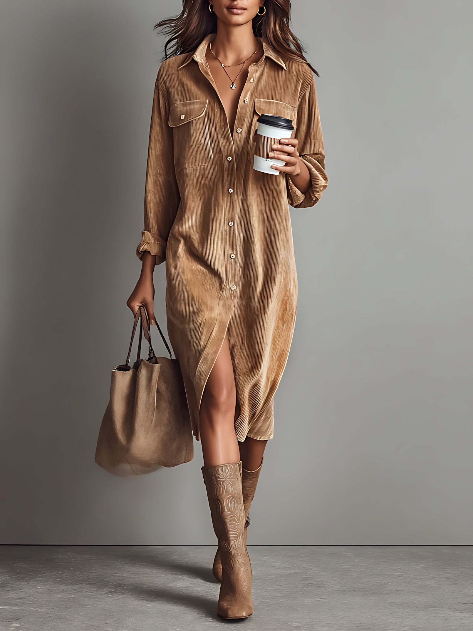 June – Satin Abstract Print Midi Shirt Dress