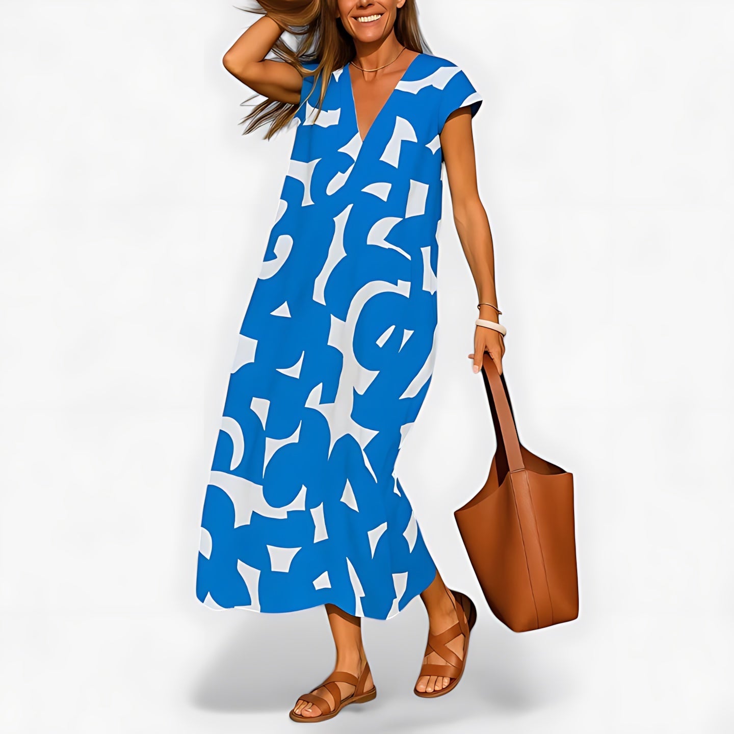 Juniper – Abstract Print V Neck Flowy Maxi Dress