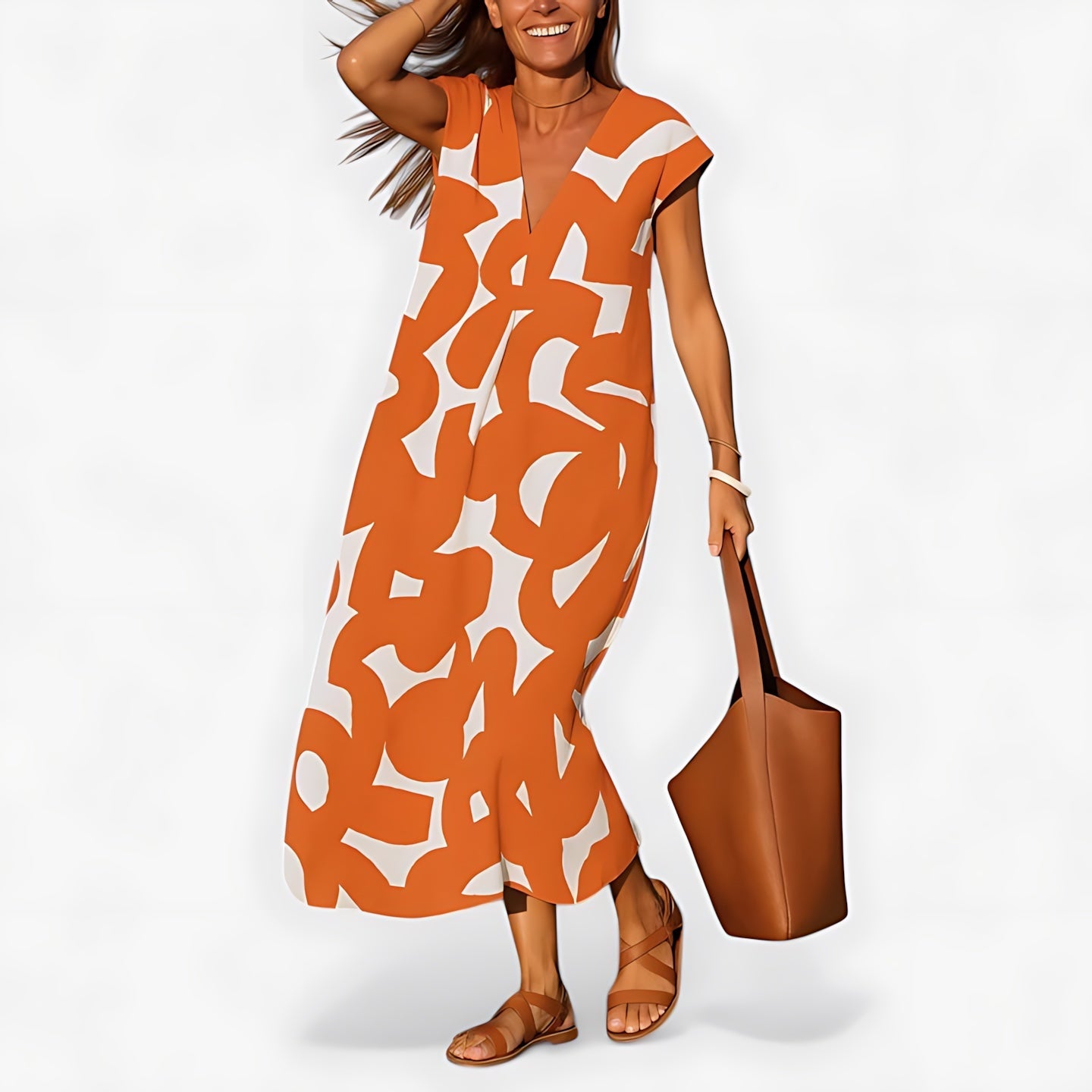 Juniper – Abstract Print V Neck Flowy Maxi Dress