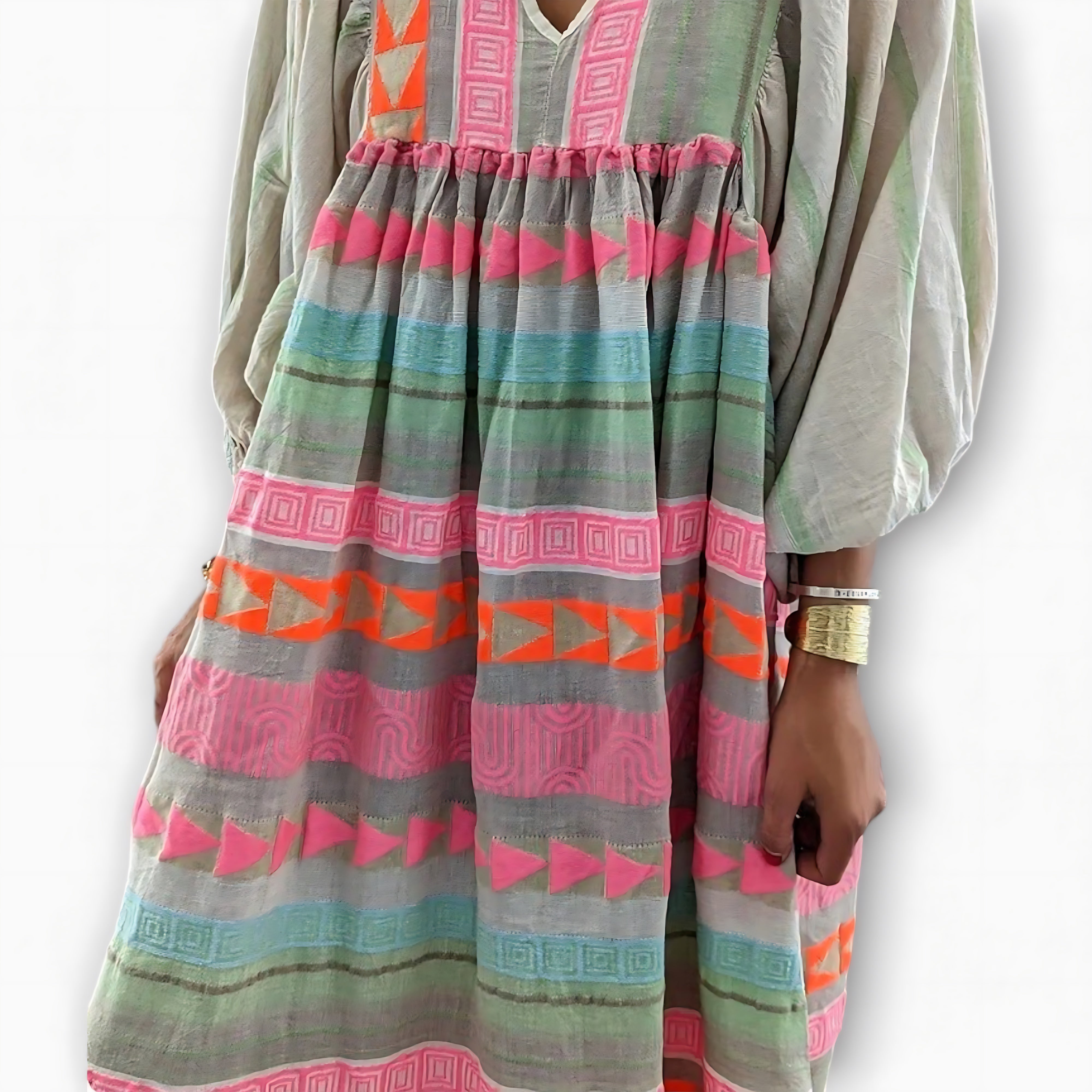 Juniper – Boho Print V Neck Tiered Maxi Dress
