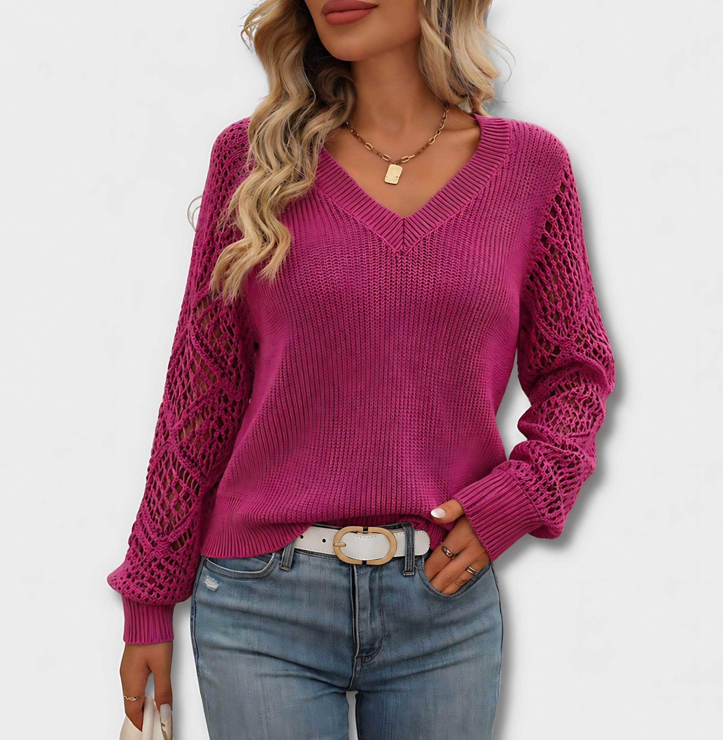 Juniper – Pointelle Knit V Neck Sweater