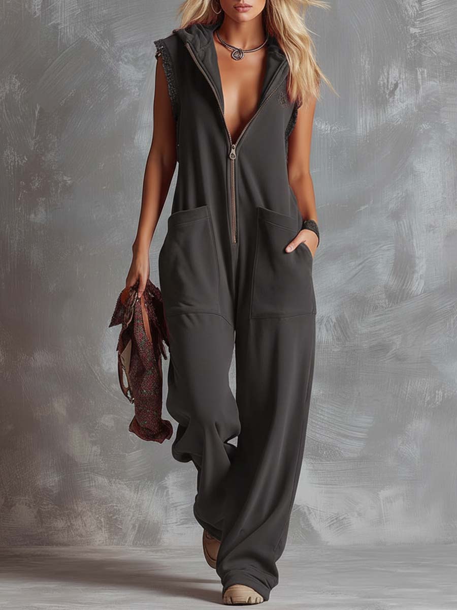 Zoe – V Neck Draped Wide Leg Jumpsuit