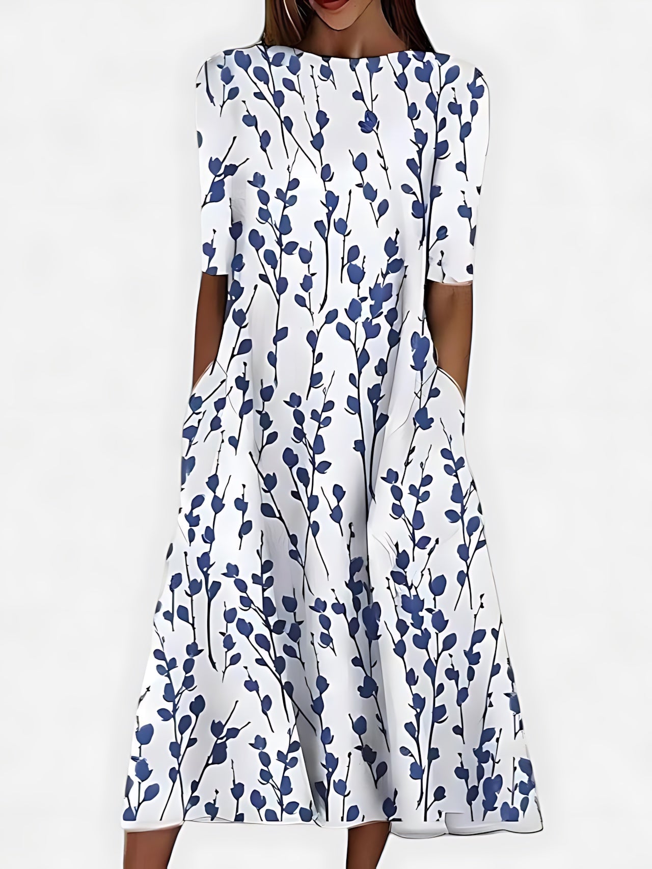Kennedy – Floral Print 3/4 Sleeve A Line Midi Dress