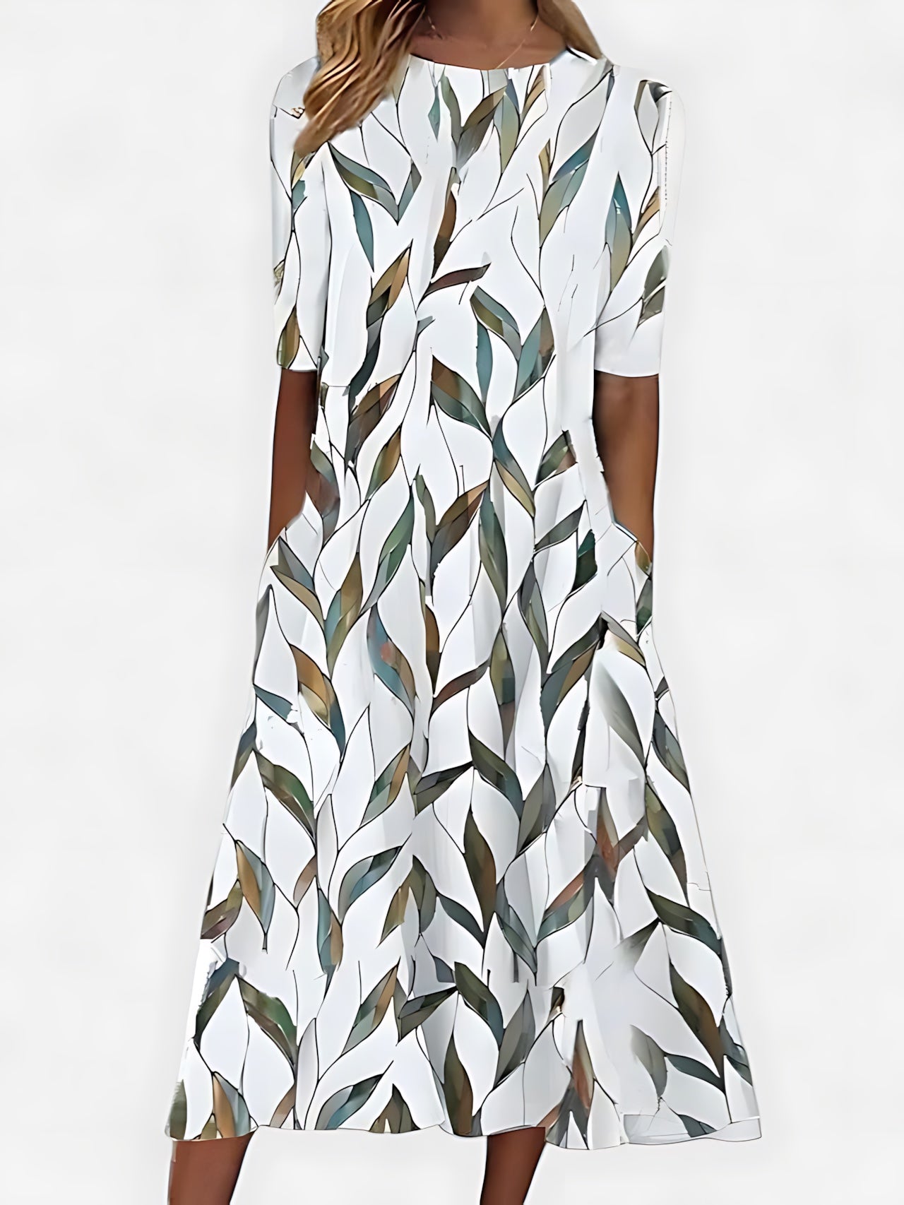Kennedy – Floral Print 3/4 Sleeve A Line Midi Dress
