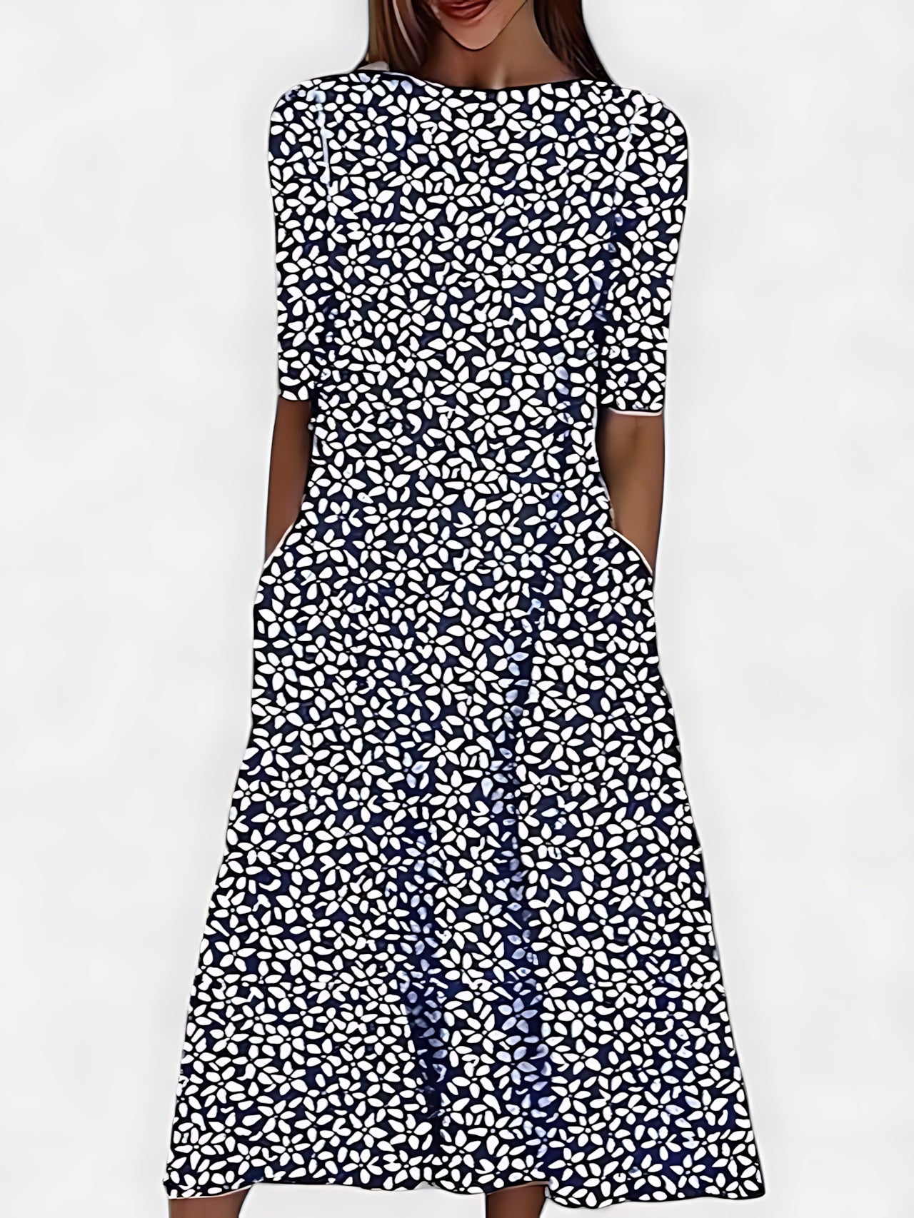 Kennedy – Floral Print 3/4 Sleeve A Line Midi Dress