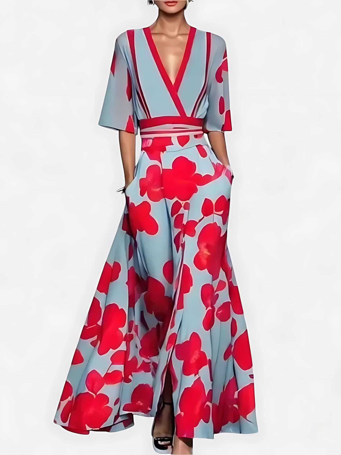 Kennedy – Floral Print Wrap A Line Maxi Dress