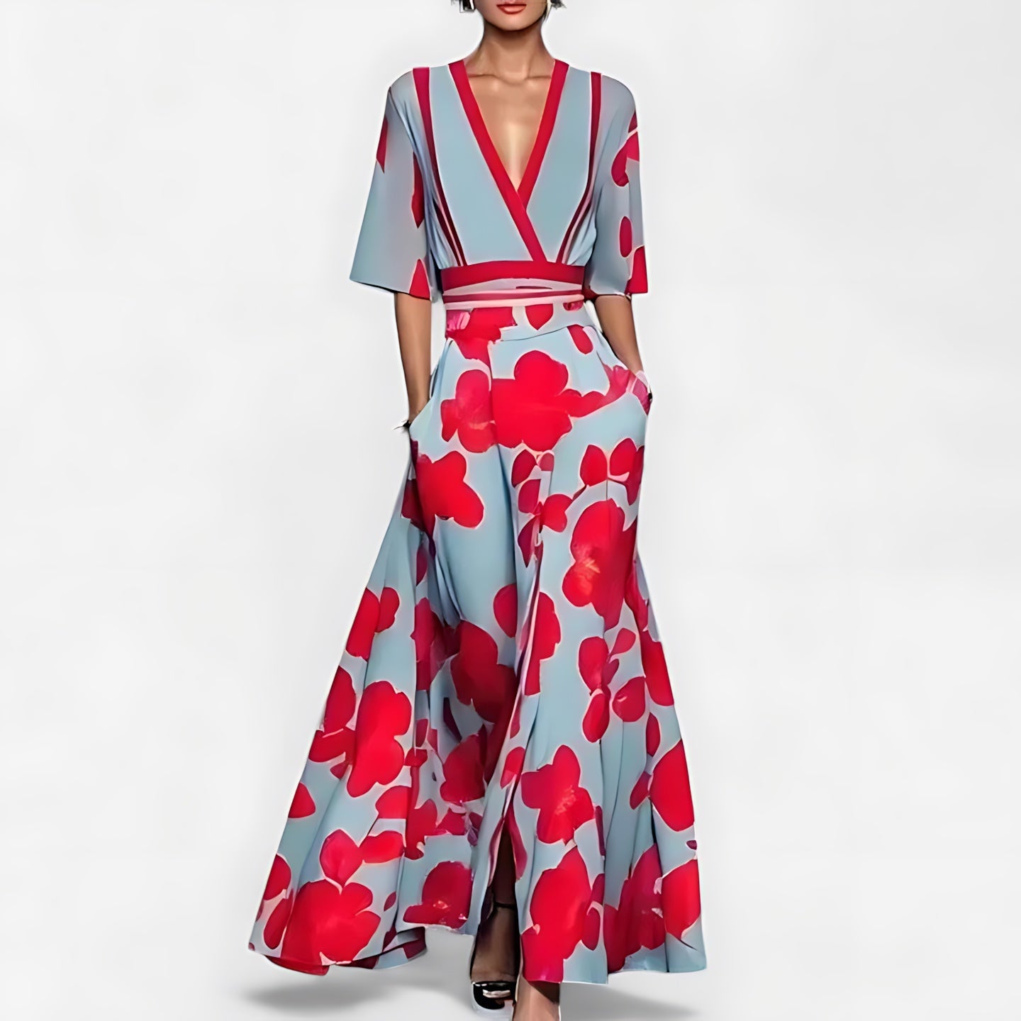 Kennedy – Floral Print Wrap A Line Maxi Dress