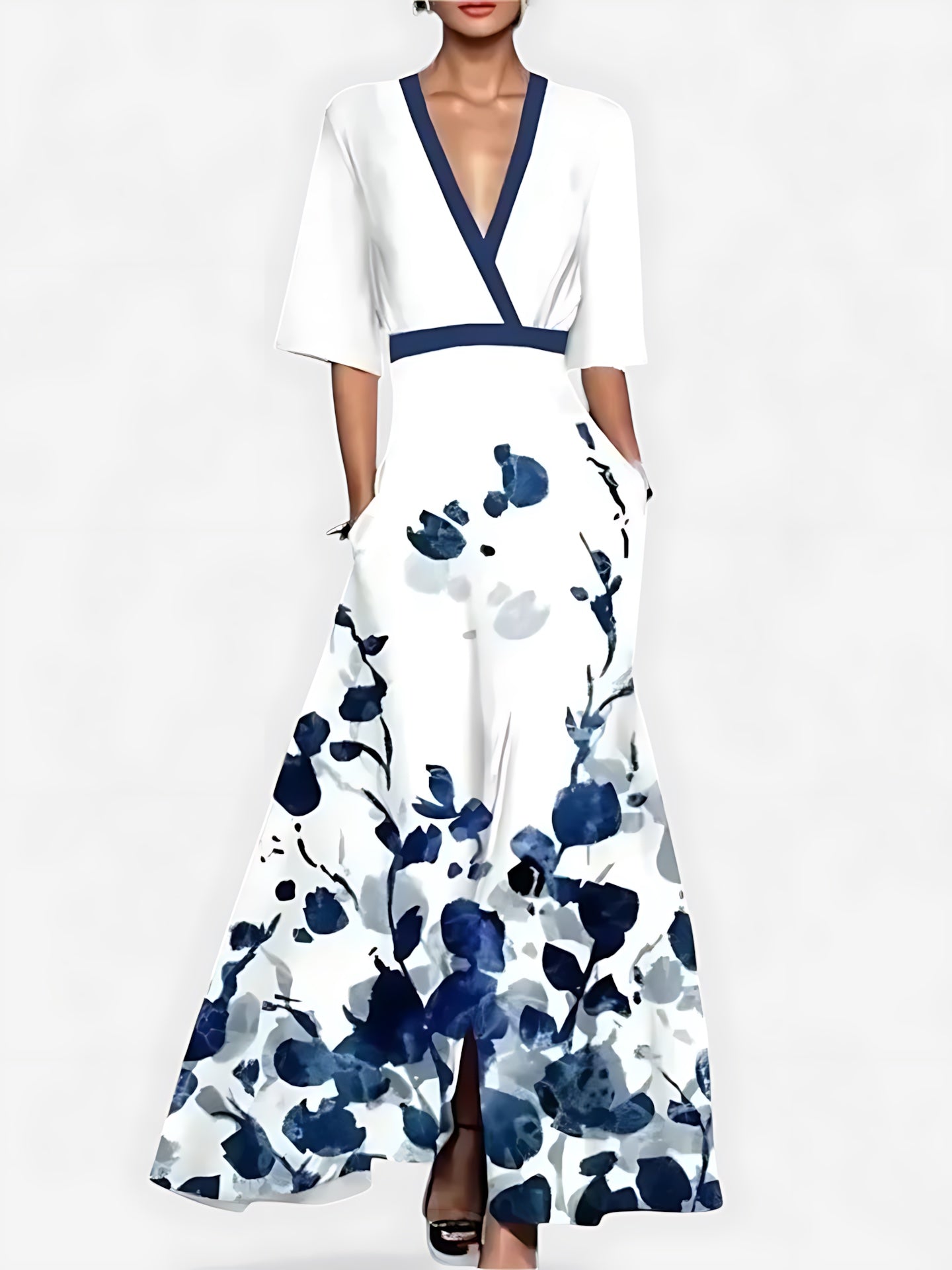 Kennedy – Floral Print Wrap A Line Maxi Dress