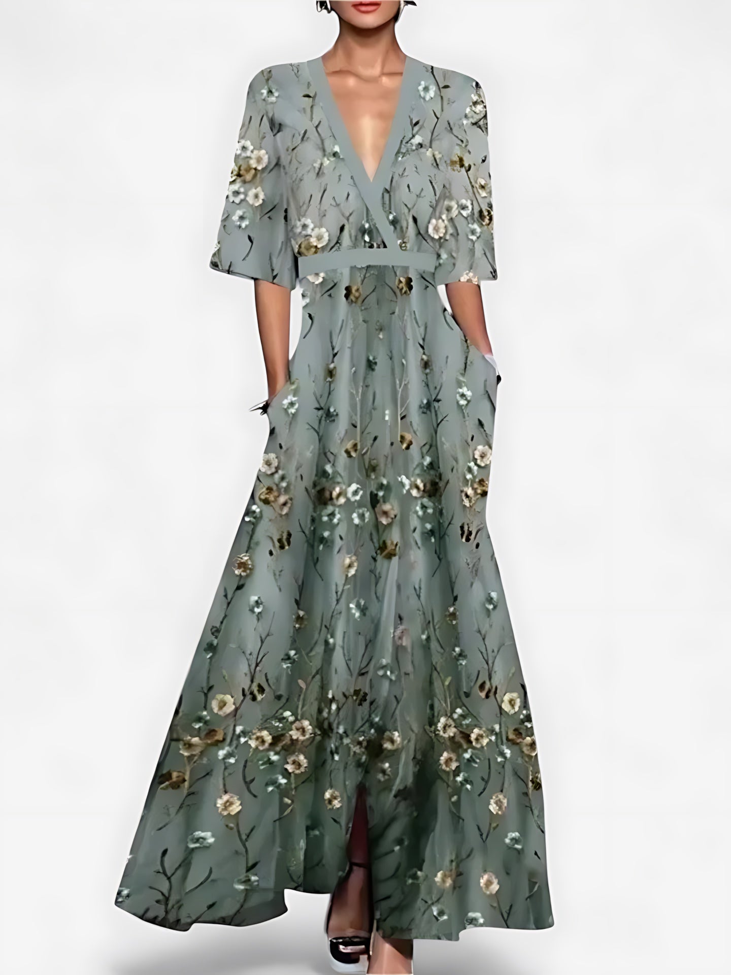 Kennedy – Floral Print Wrap A Line Maxi Dress