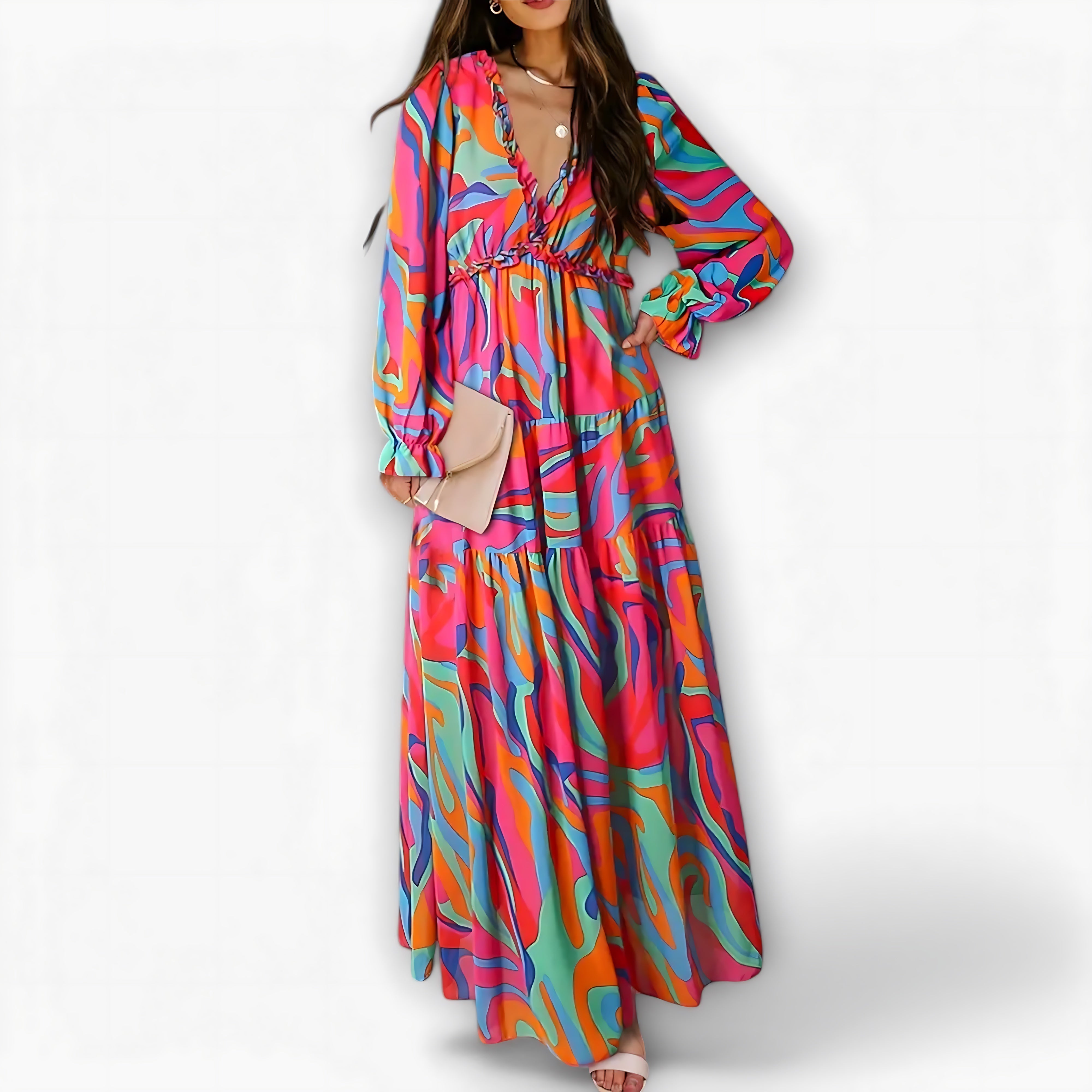 Kennedy – Floral V Neck Long Sleeve Tiered Maxi Dress