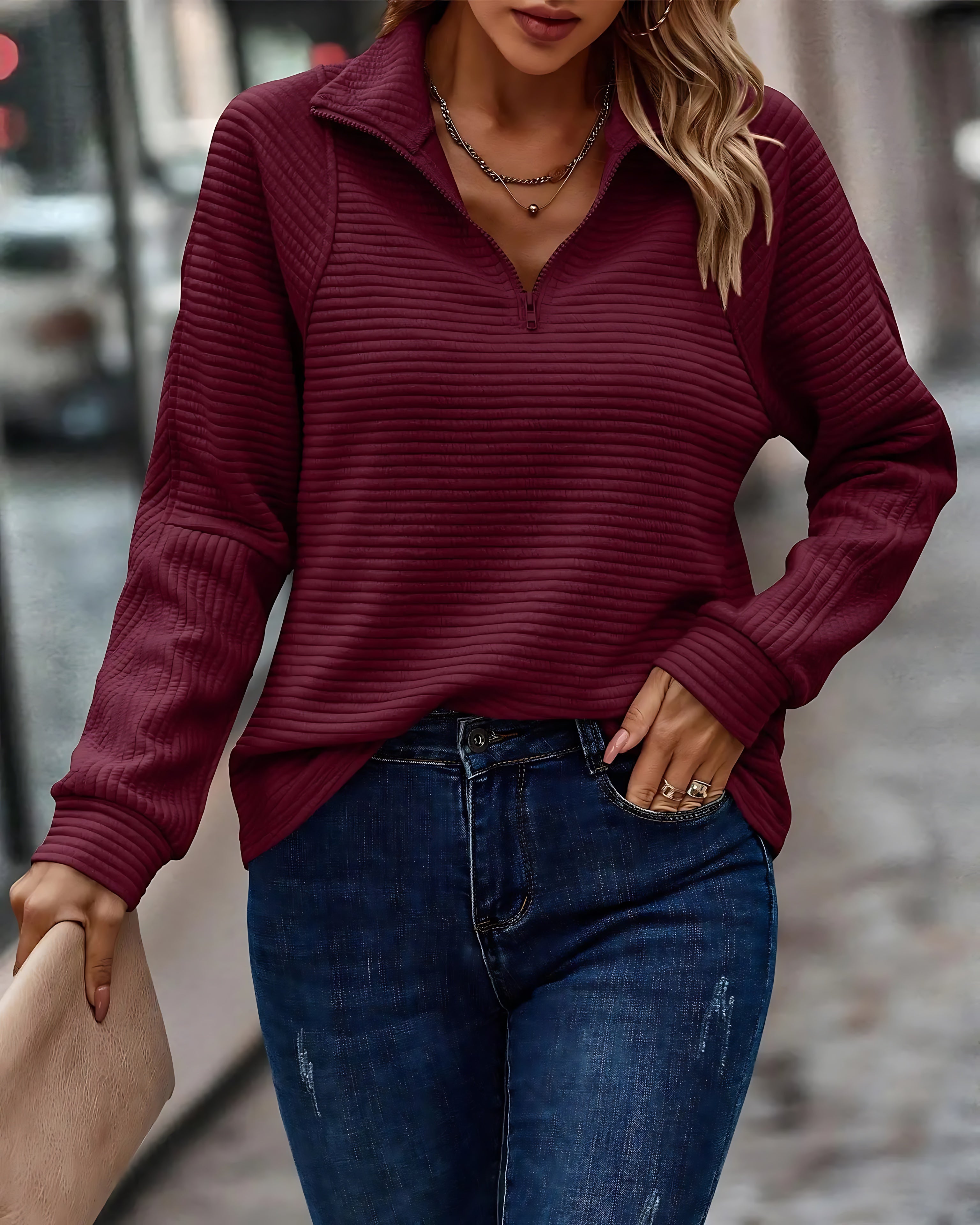 Kennedy – Ribbed Half Zip Pullover Sweater