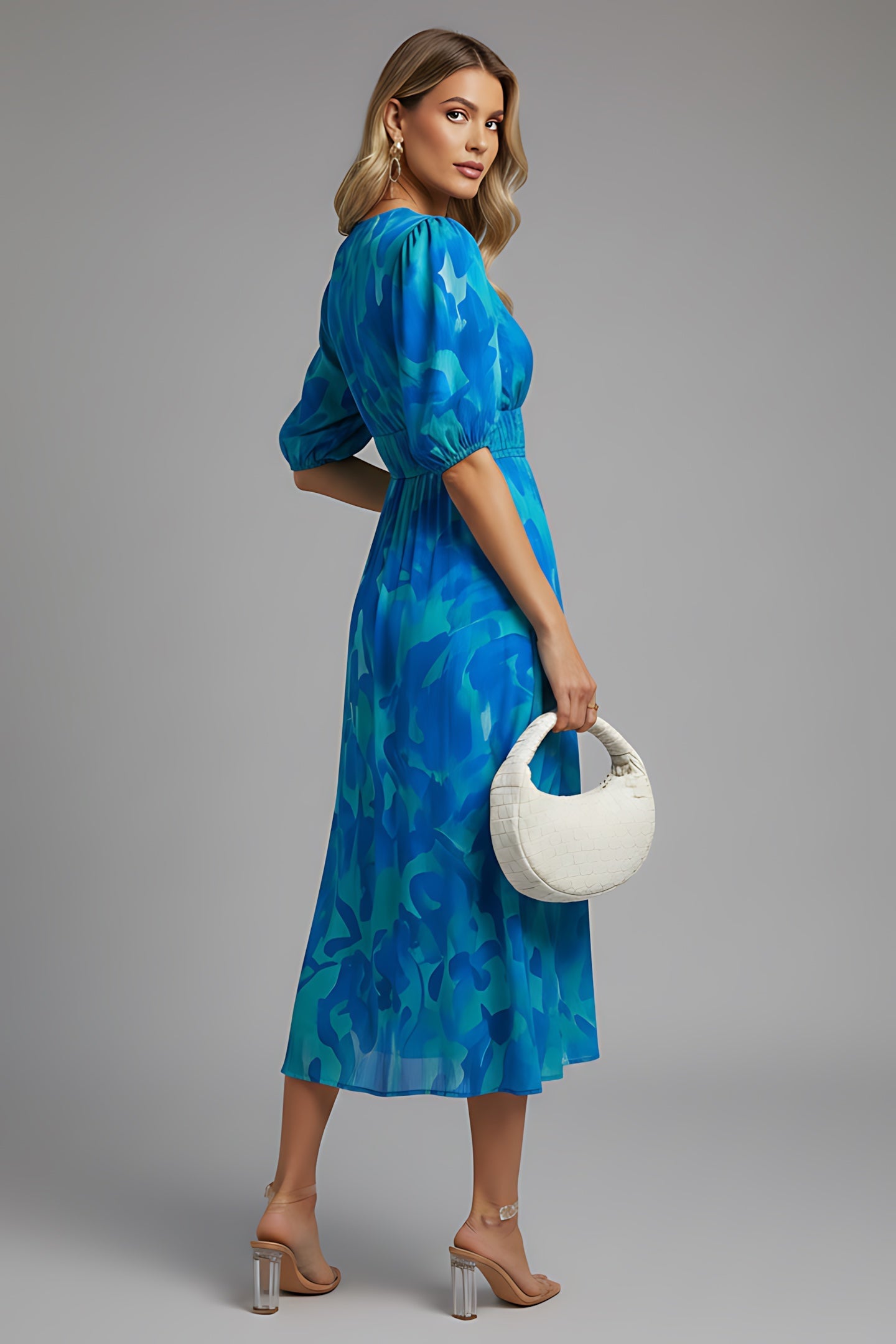 Kinsley – Floral V Neck Puff Sleeve Maxi Dress