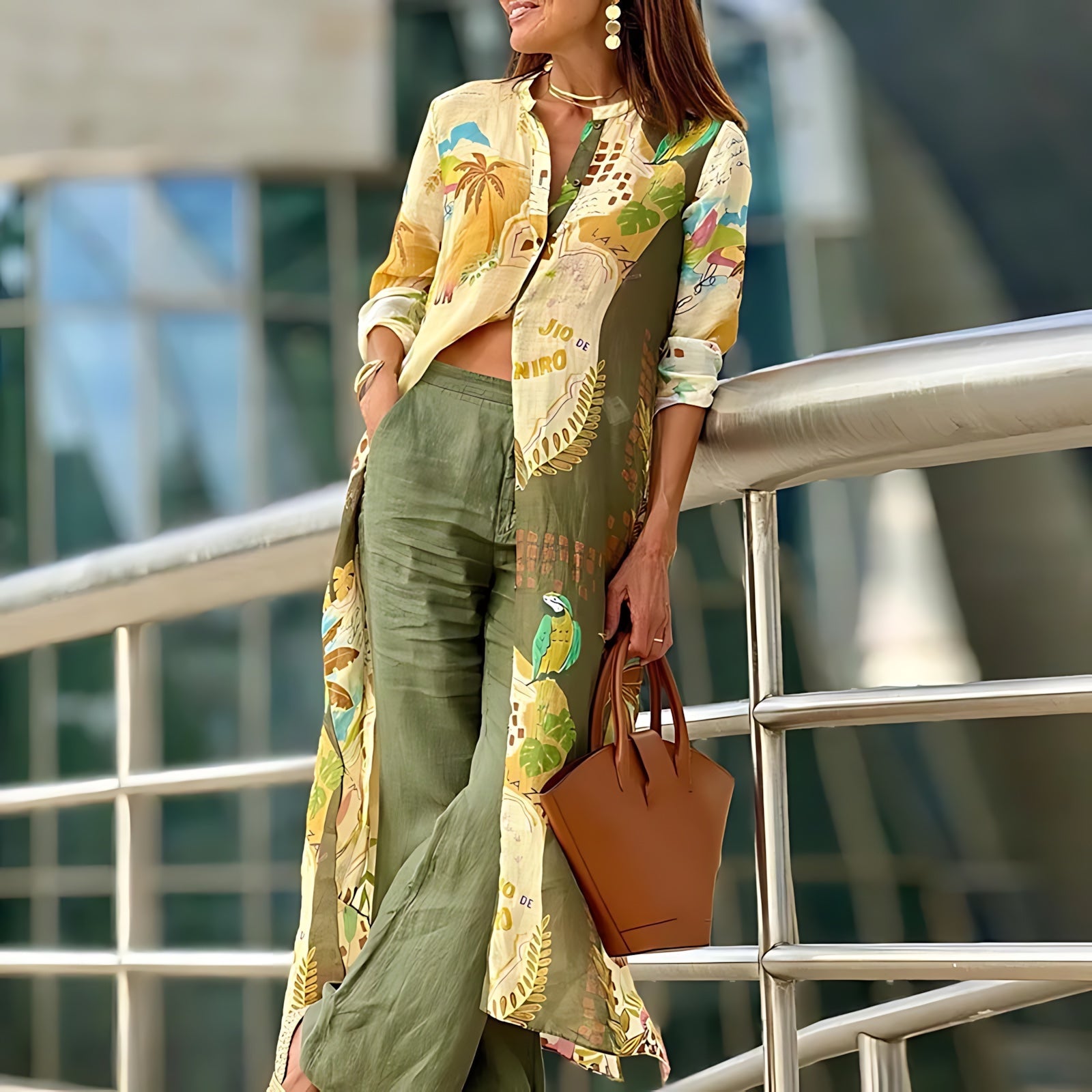 Kinsley – Tropical Print Shirt and Wide Leg Pants Set