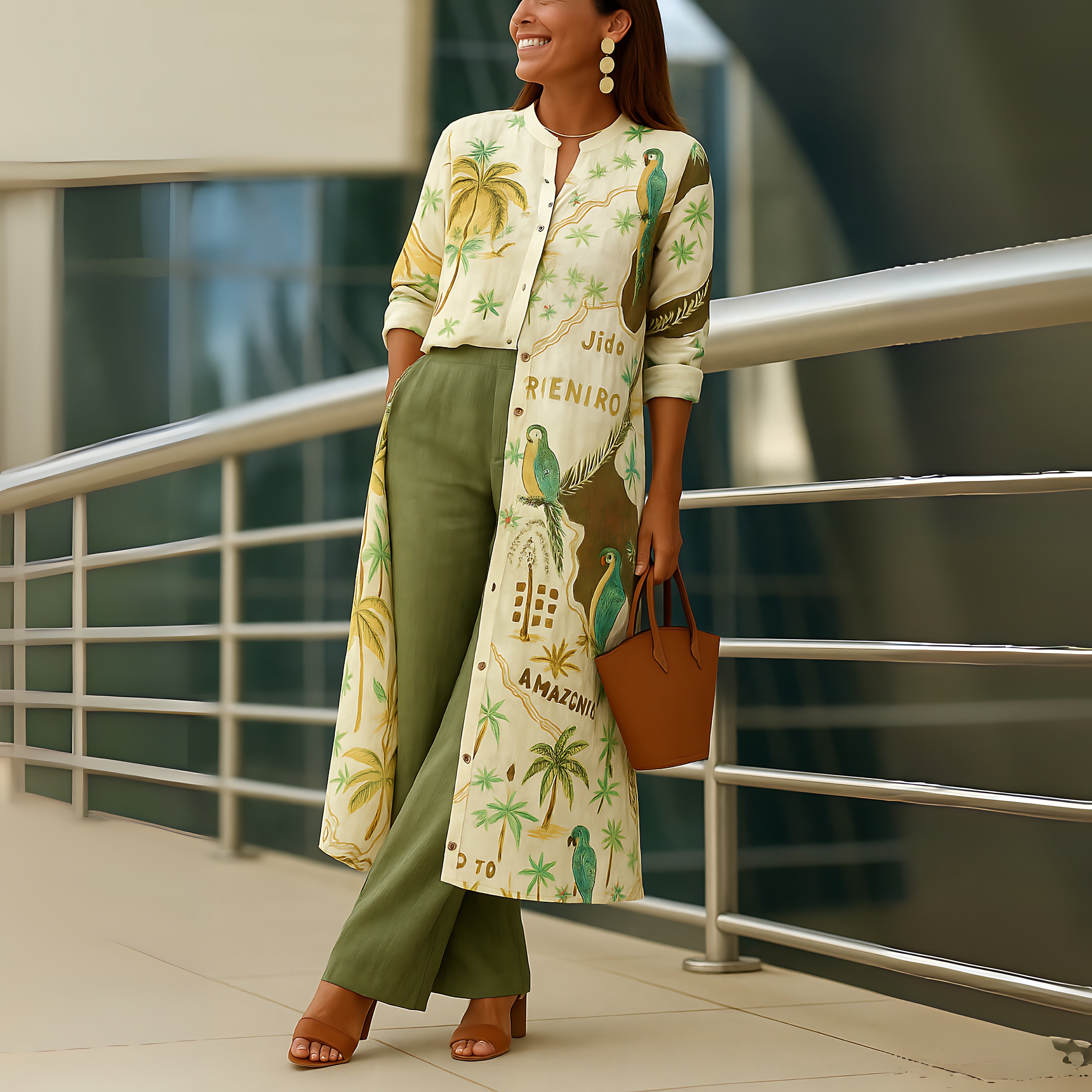 Kinsley – Tropical Print Shirt and Wide Leg Pants Set
