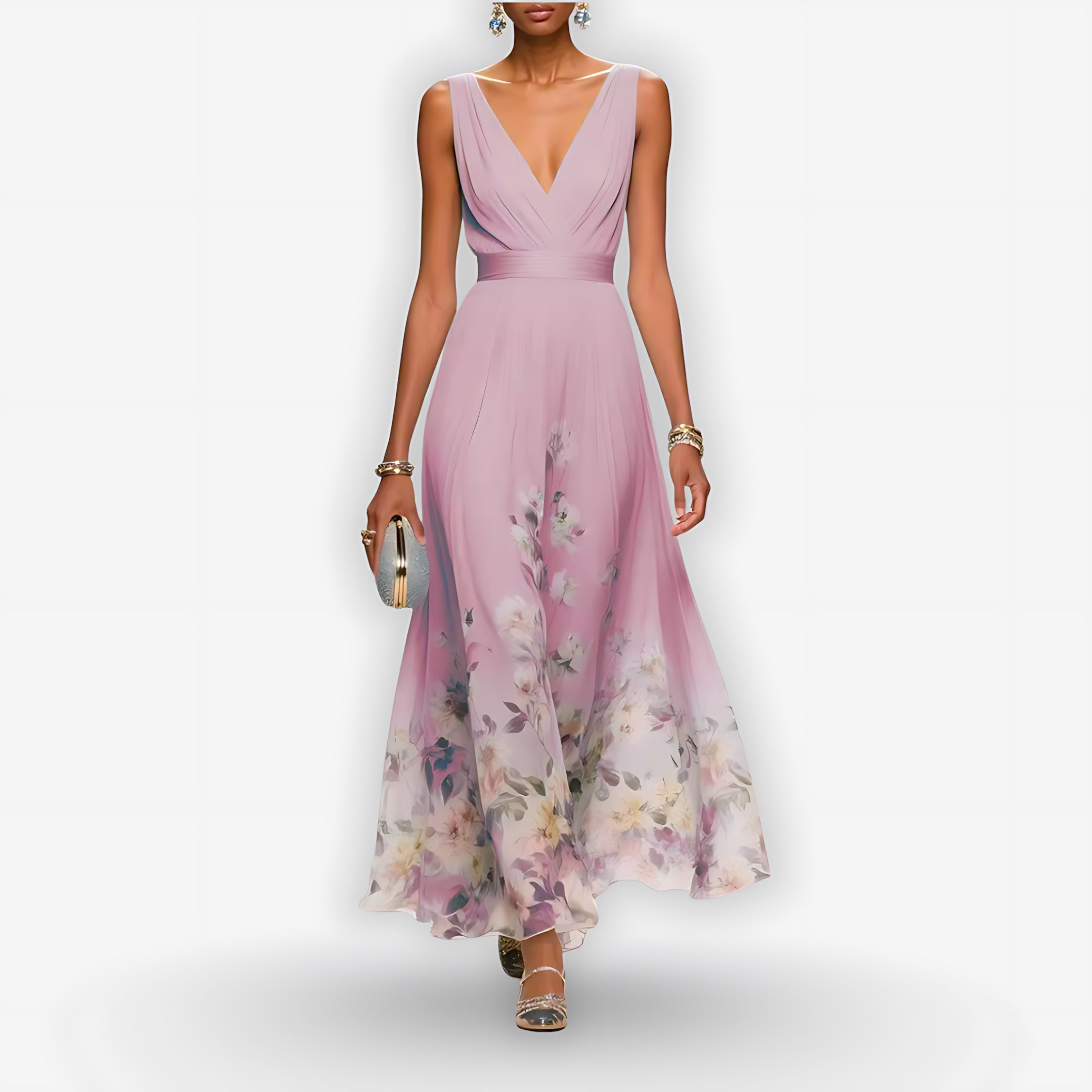 Lainey – Floral Print V Neck A-Line Maxi Dress
