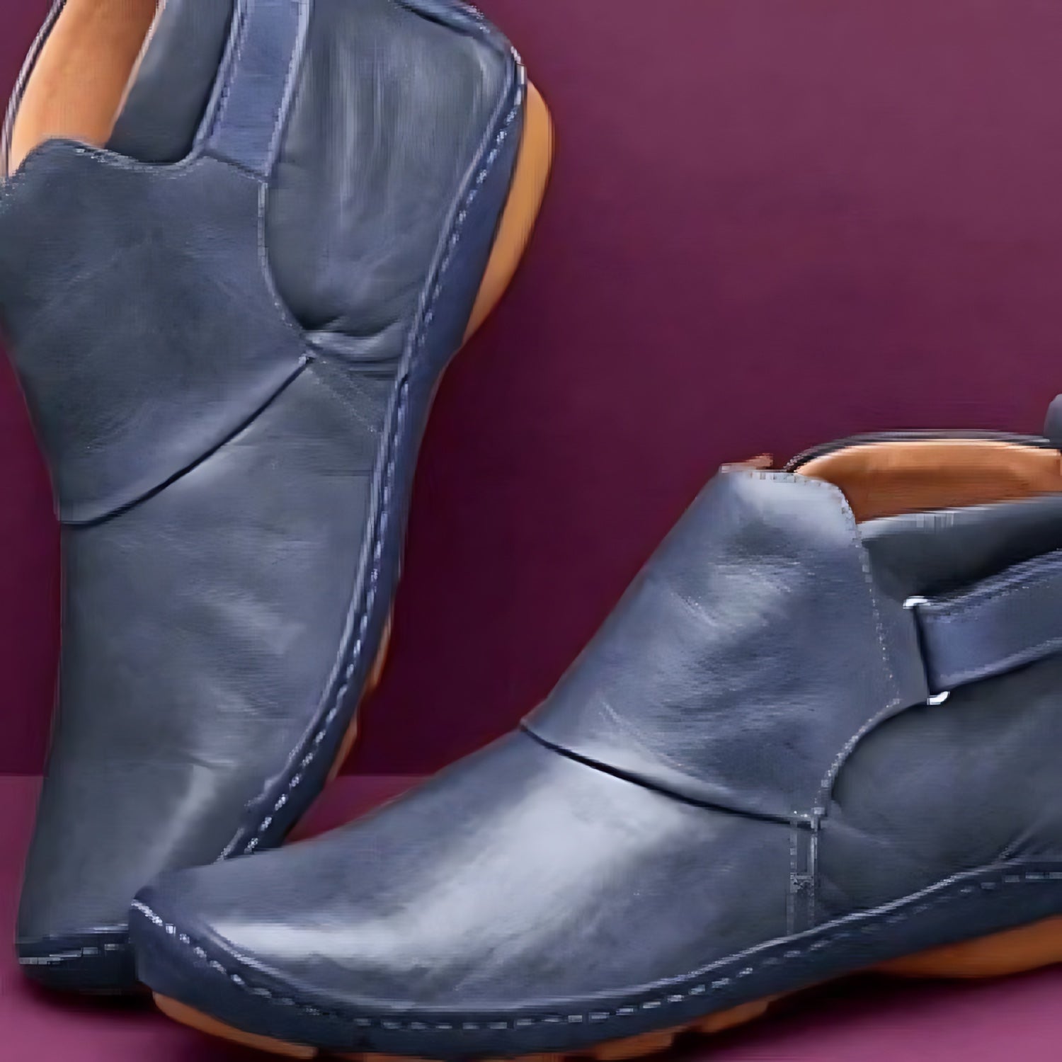 Lainey – Leather Round Toe Side Zip Ankle Boots