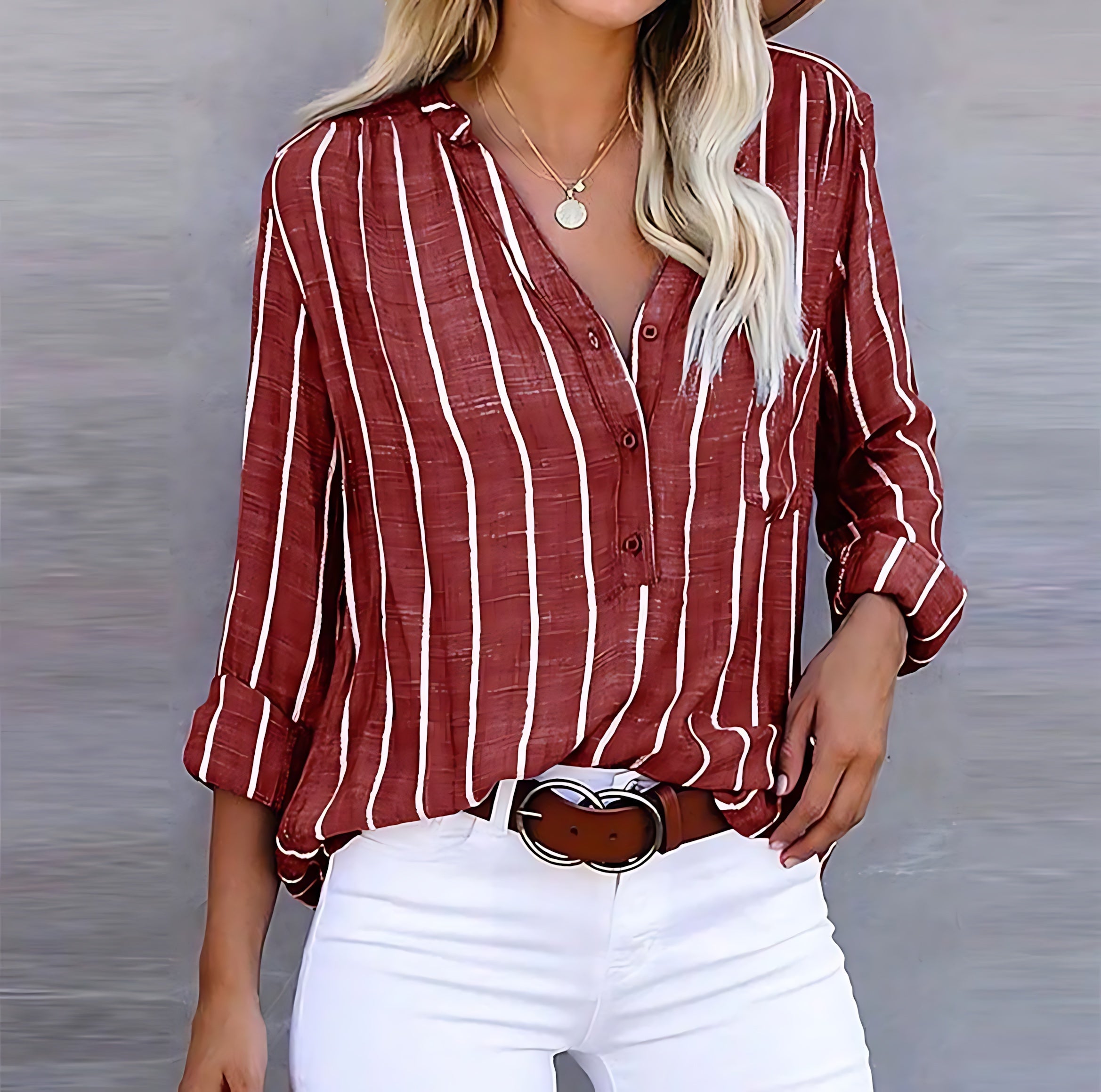 Lainey – Striped Collared Long Sleeve Shirt
