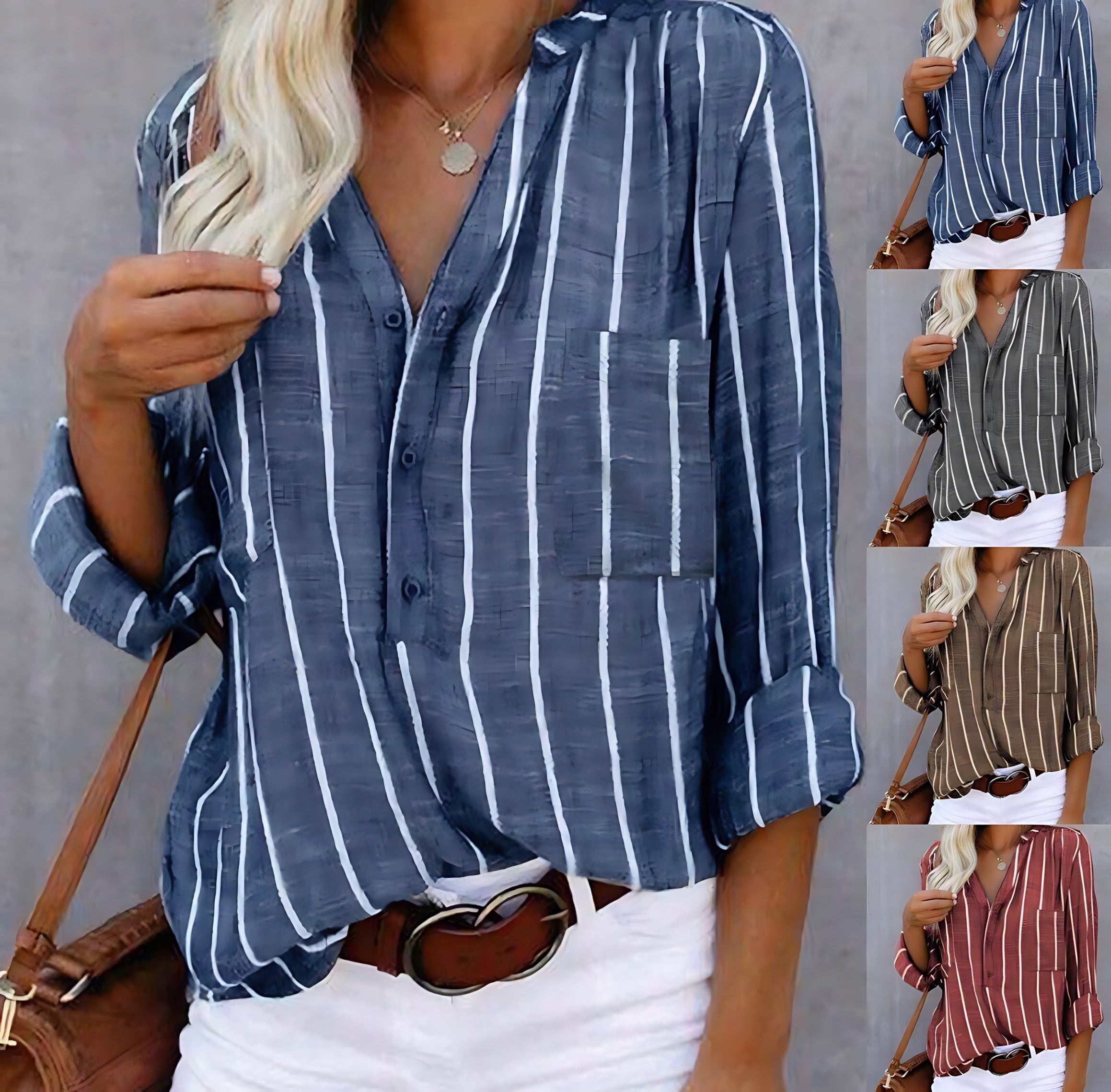 Lainey – Striped Collared Long Sleeve Shirt