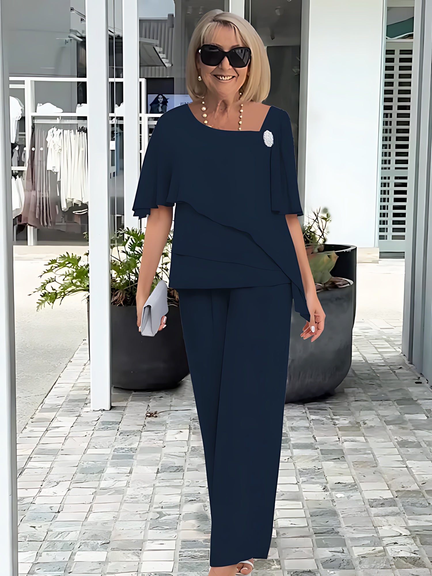 Lainey – Three Quarter Sleeve Tiered Top and Wide Leg Pants Set