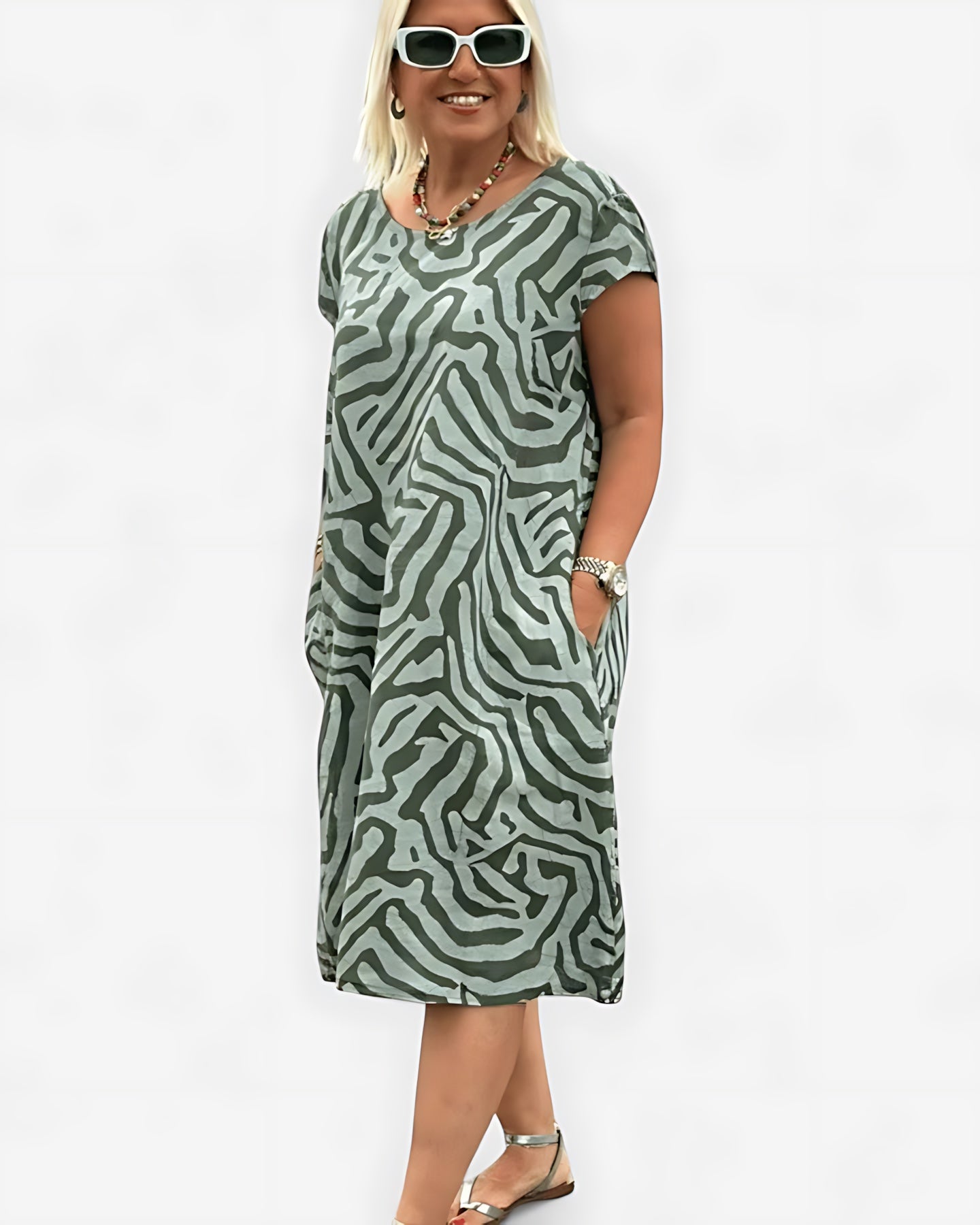 Layla – Geometric Print Cap Sleeve Midi Dress