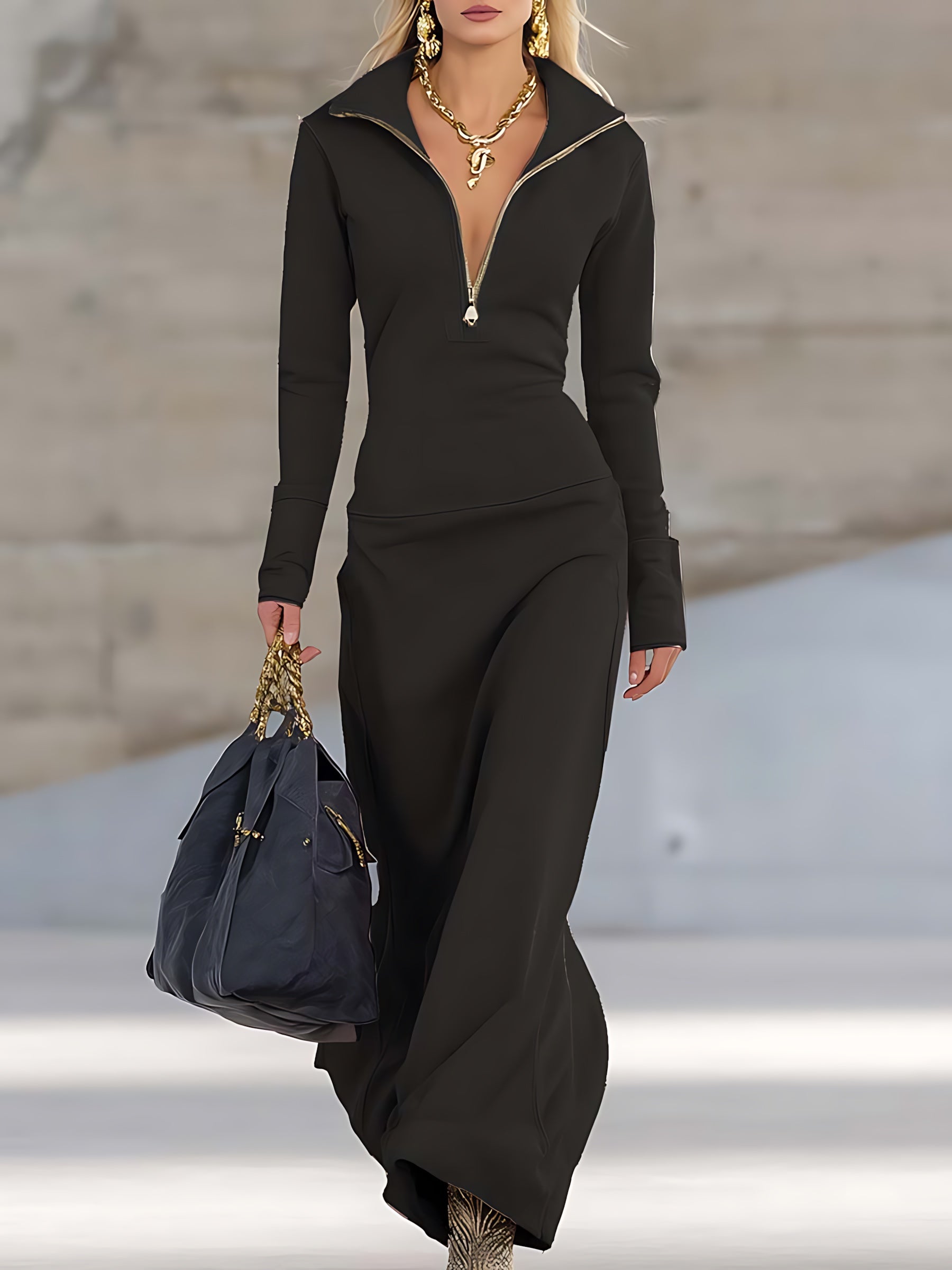 Layla – Knit Long Sleeve Bodycon Maxi Dress