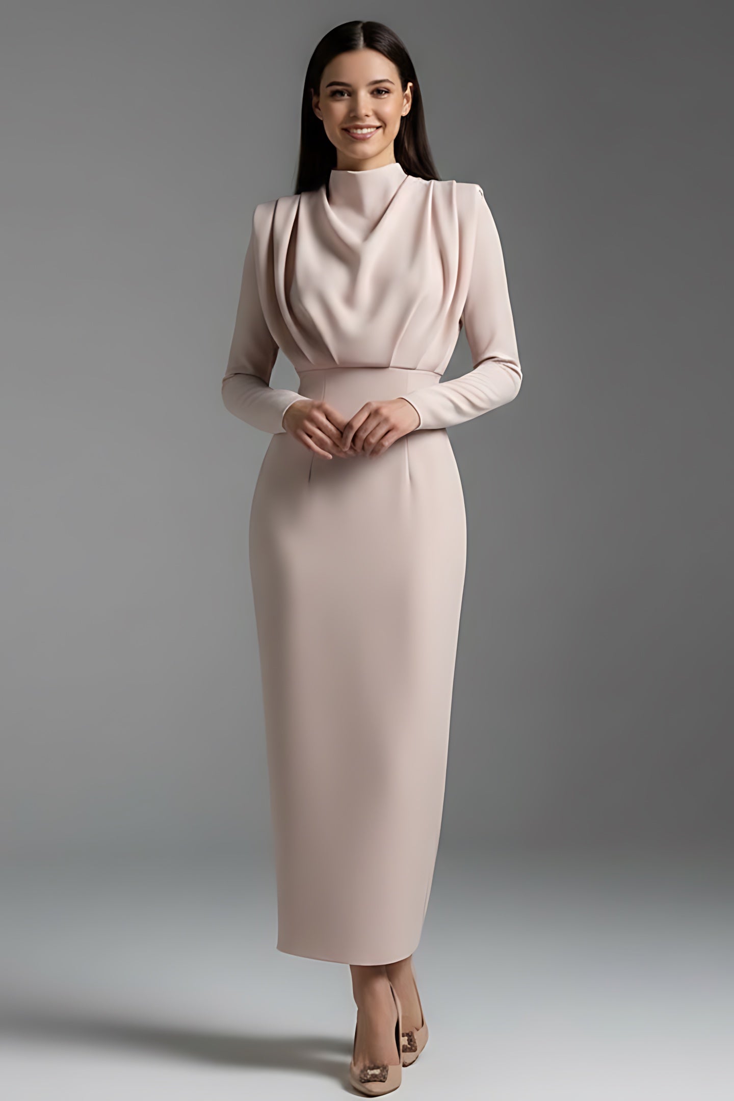 Layla – Mock Neck Long Sleeve Cocktail Midi Dress