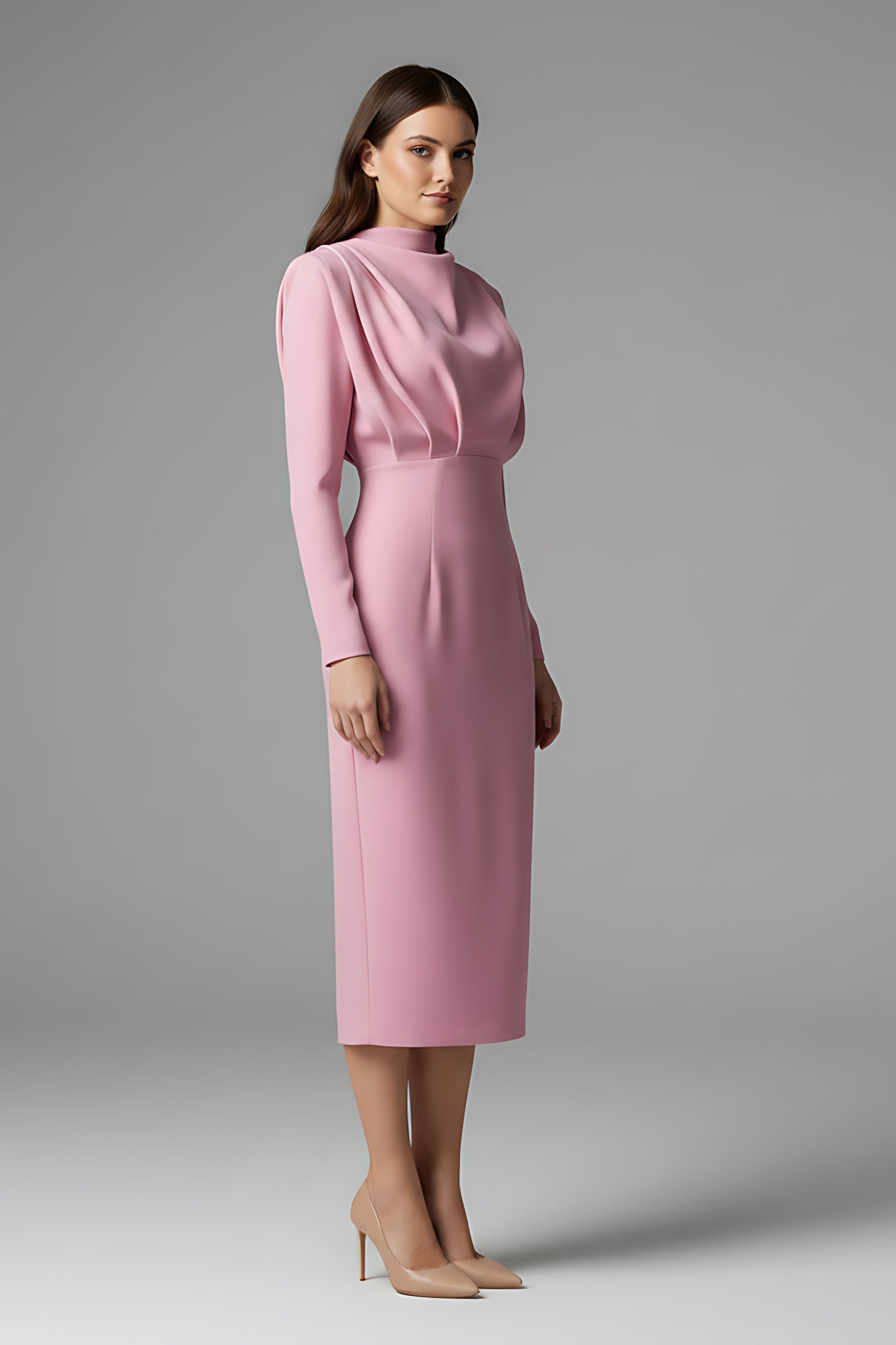 Layla – Mock Neck Long Sleeve Cocktail Midi Dress