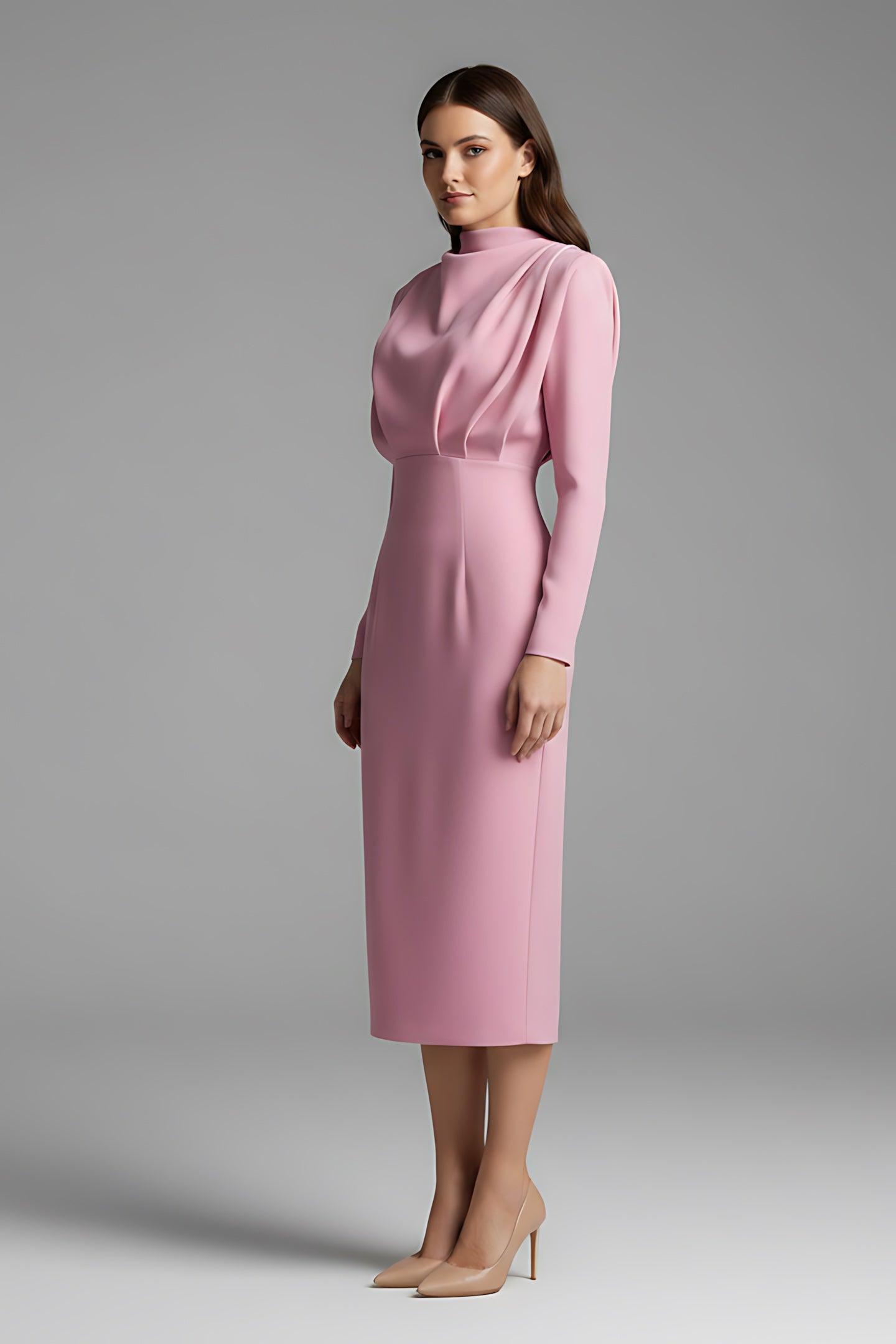 Layla – Mock Neck Long Sleeve Cocktail Midi Dress