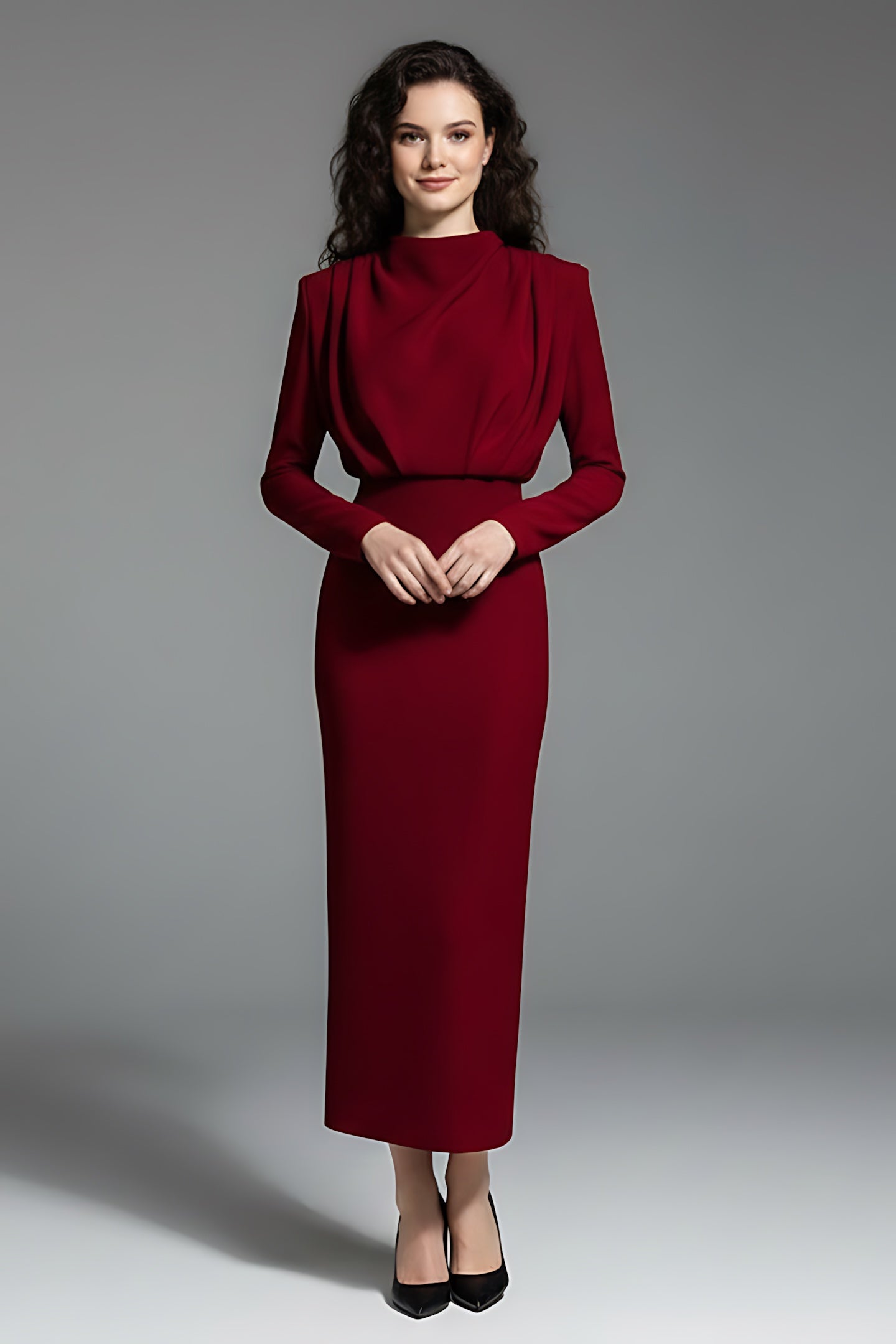 Layla – Mock Neck Long Sleeve Cocktail Midi Dress