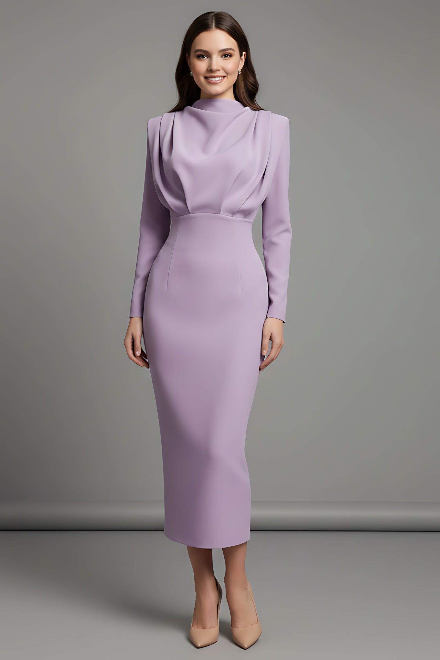 Layla – Mock Neck Long Sleeve Cocktail Midi Dress