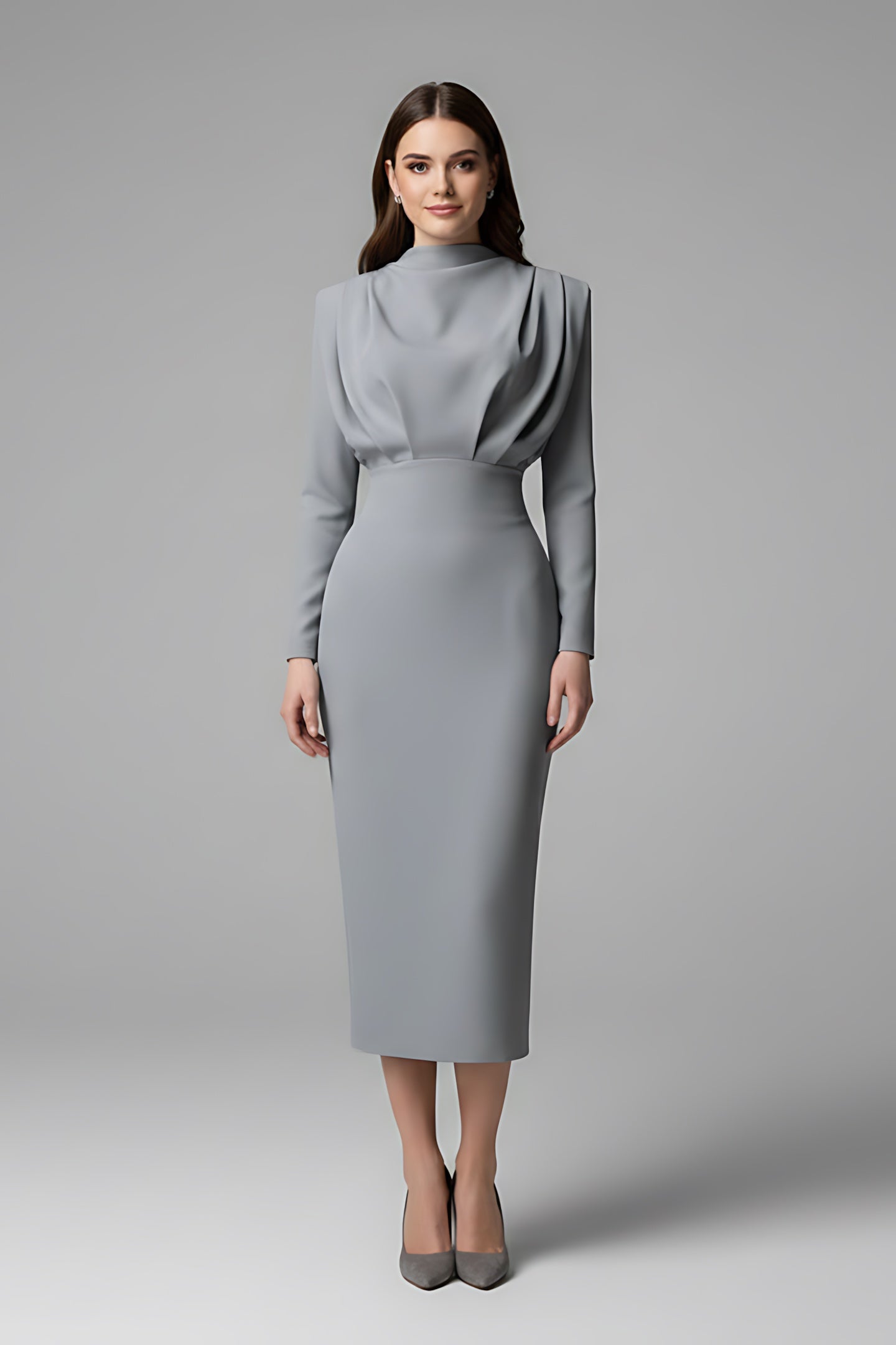 Layla – Mock Neck Long Sleeve Cocktail Midi Dress