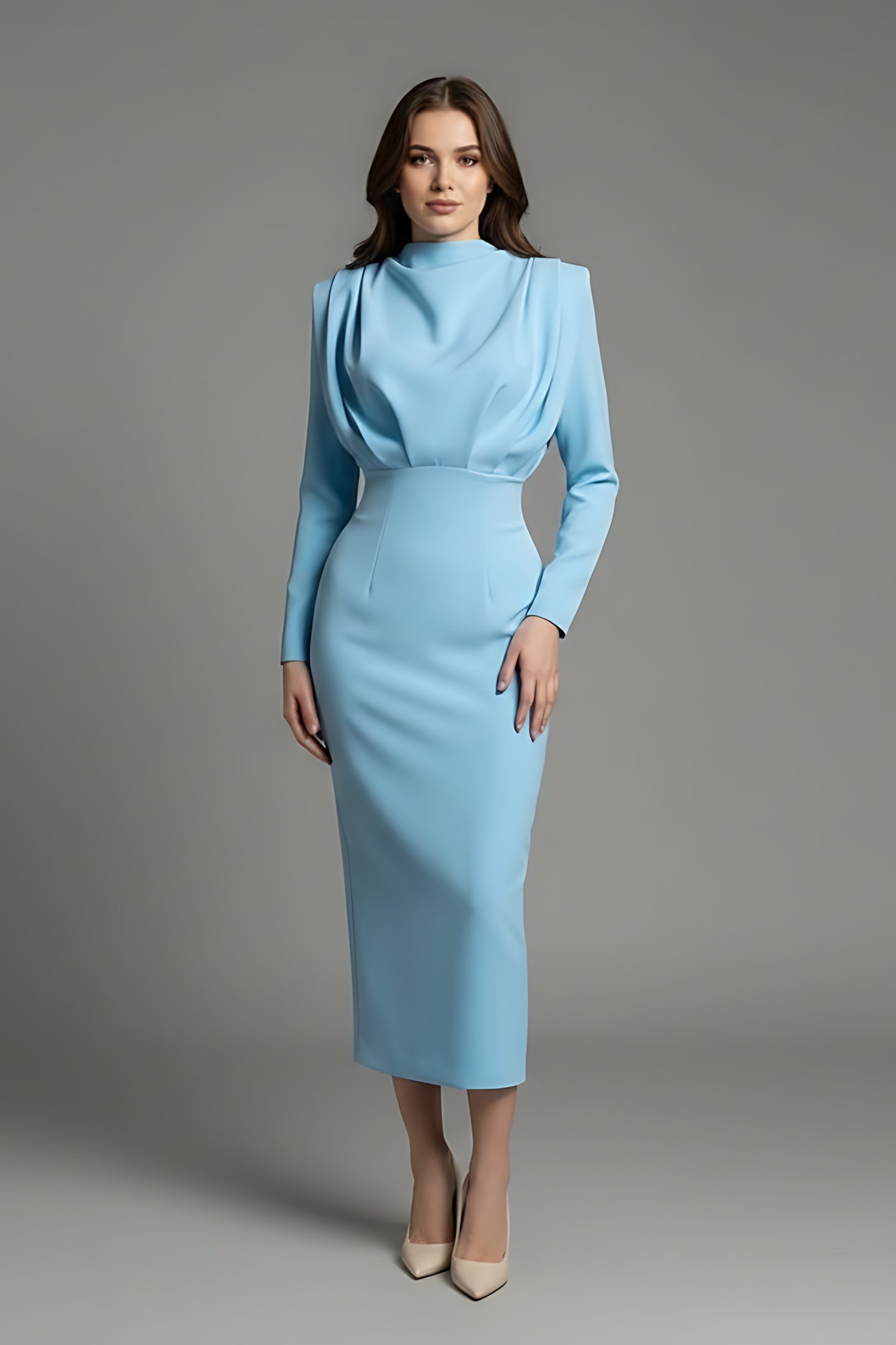 Layla – Mock Neck Long Sleeve Cocktail Midi Dress