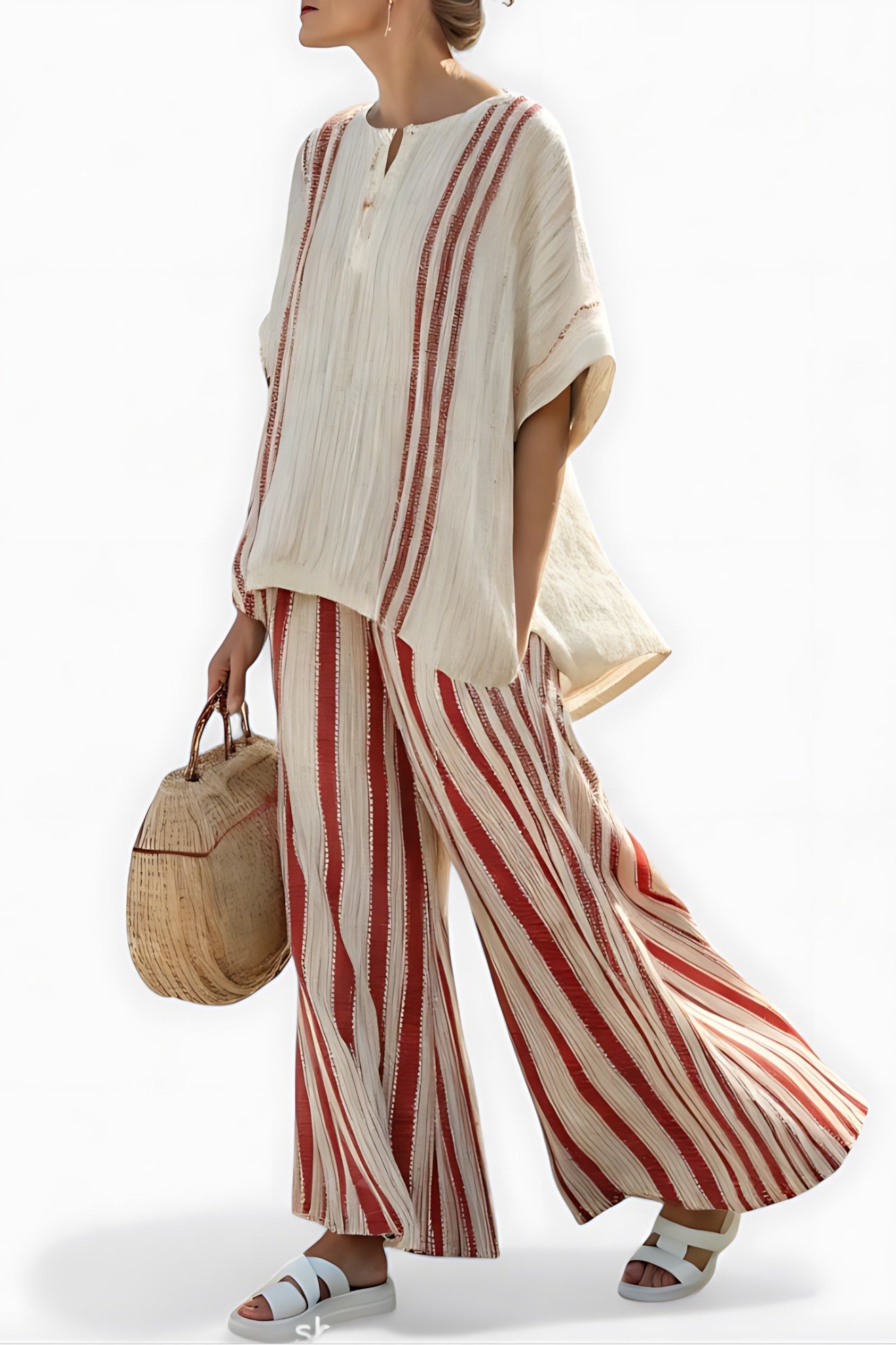 Layla – Striped Short Sleeve Top and Wide Leg Pants Set