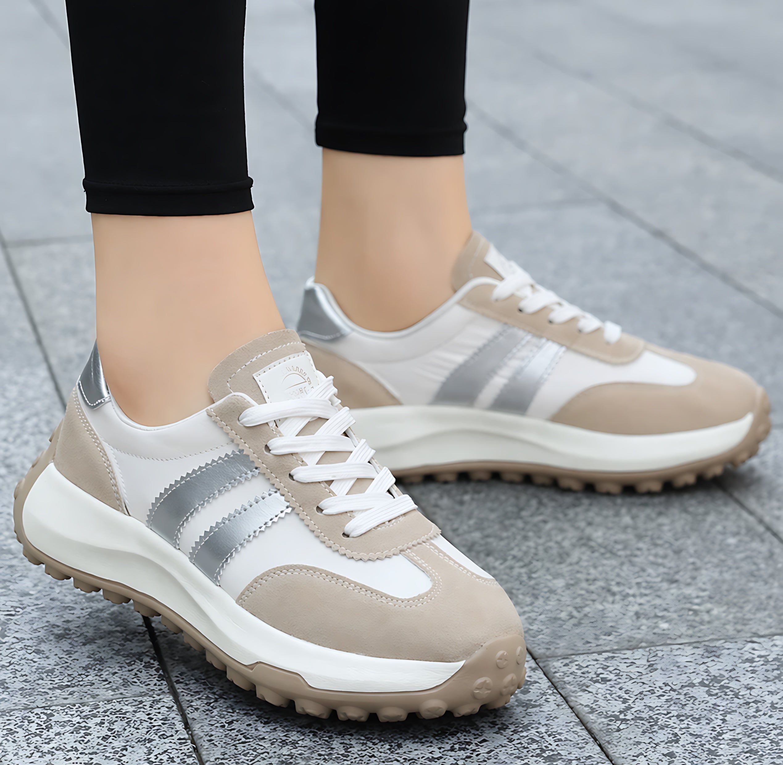 Lena – Colorblock Lace Up Chunky Sole Walking Sneakers