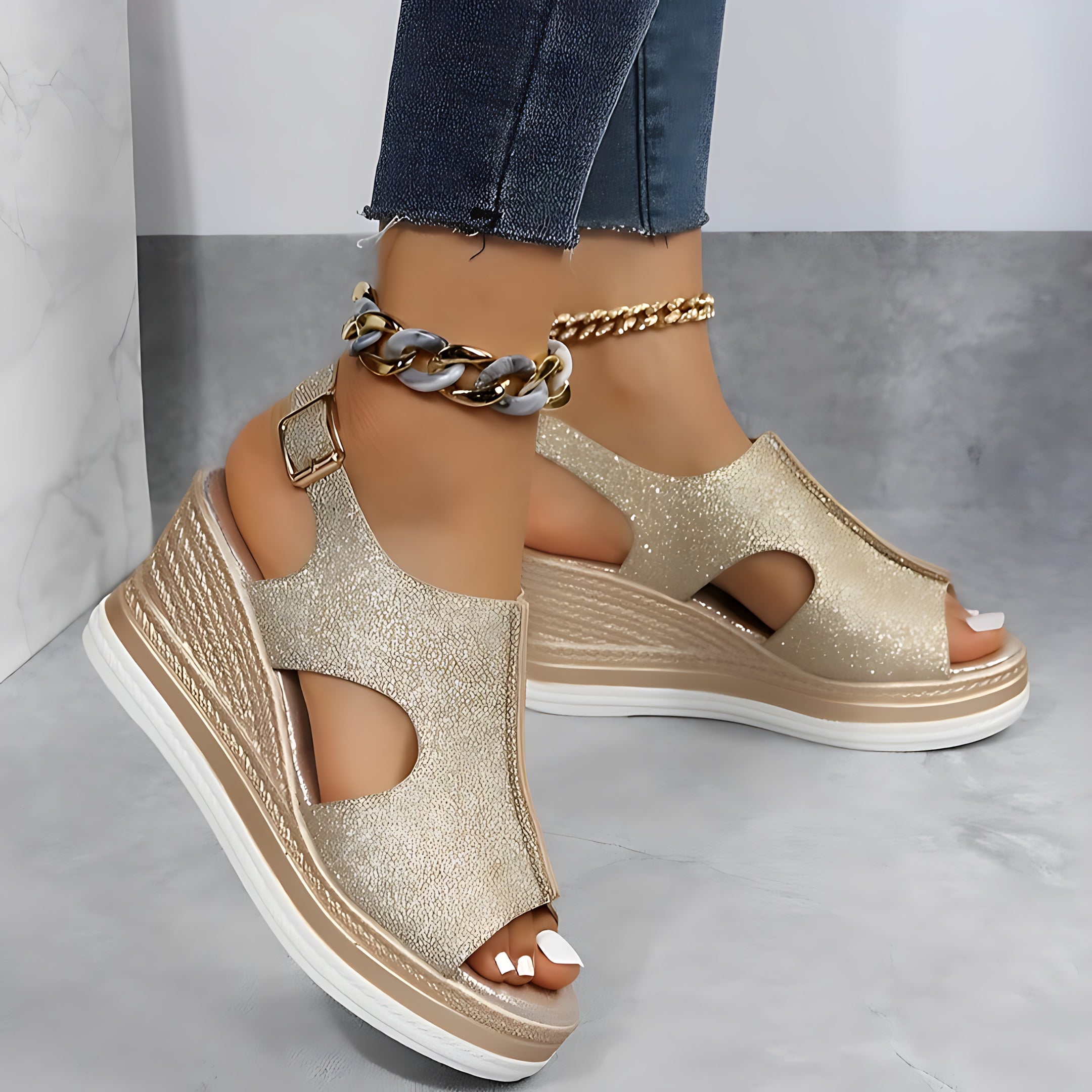 Lena – Cutout Platform Wedge Sandals