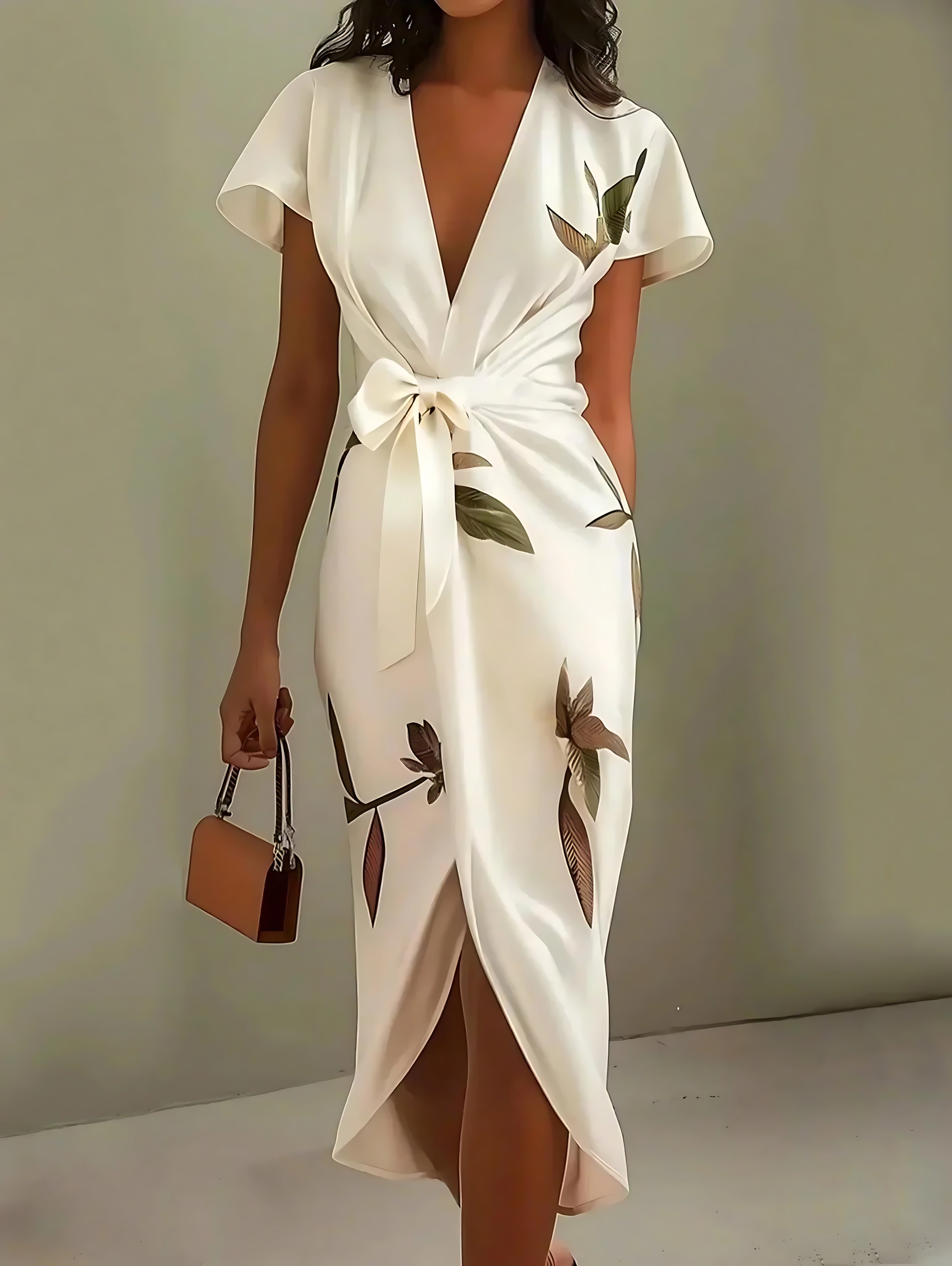 Lena – Twist Front Asymmetric Wrap Midi Dress