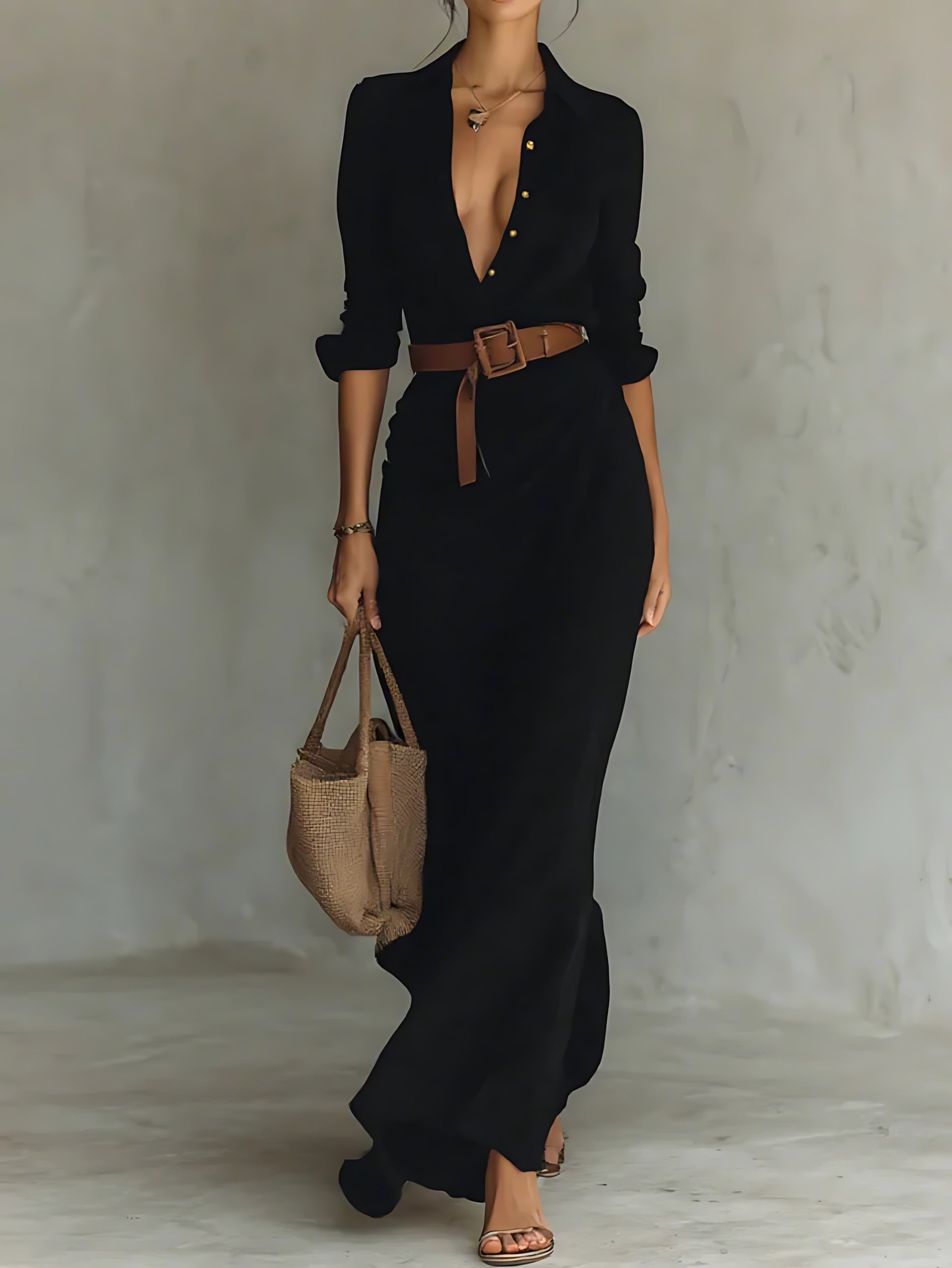 Lia – Collared Wrap Long Sleeve Maxi Dress