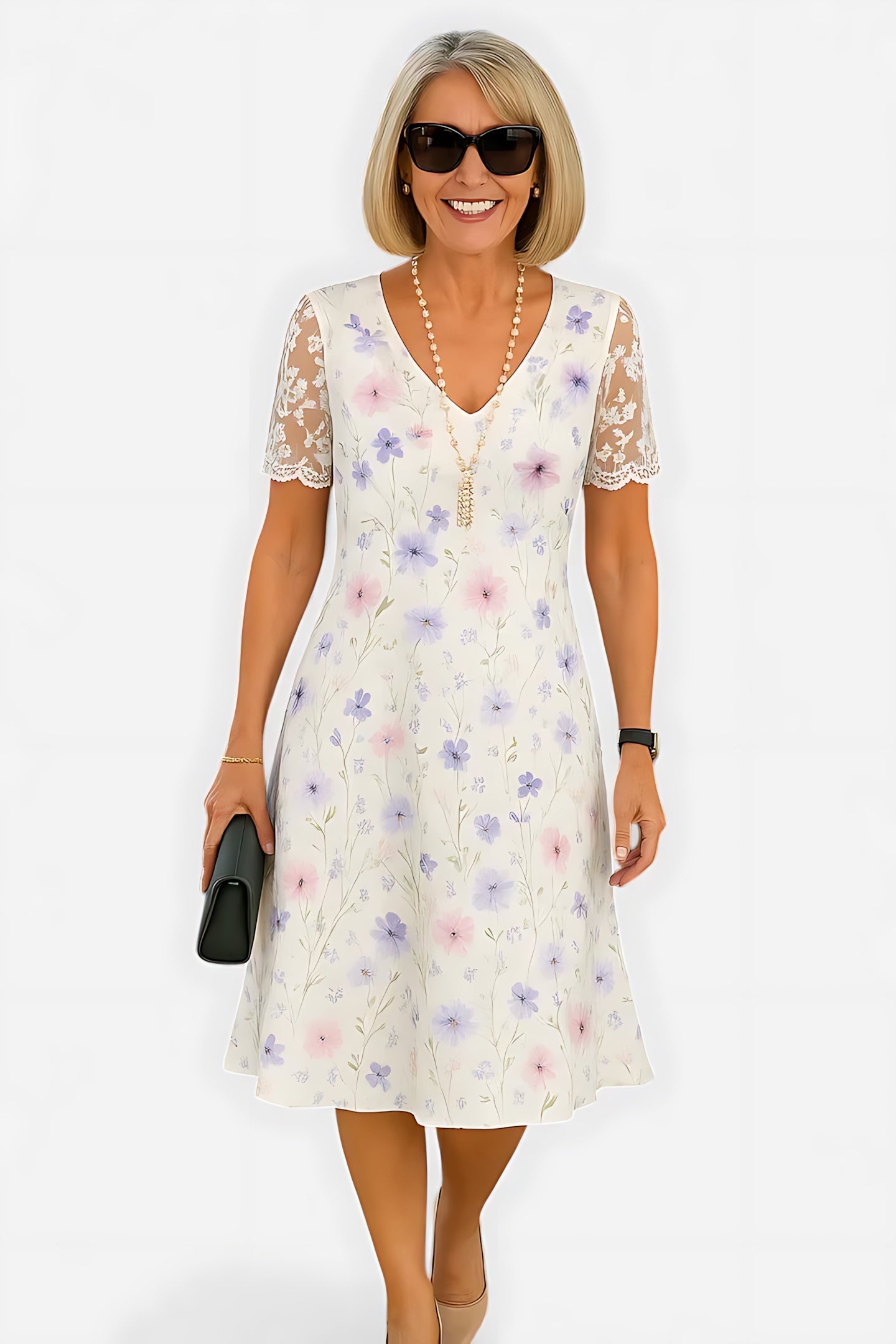 Lia – Ditsy Floral V Neck Summer Midi Dress