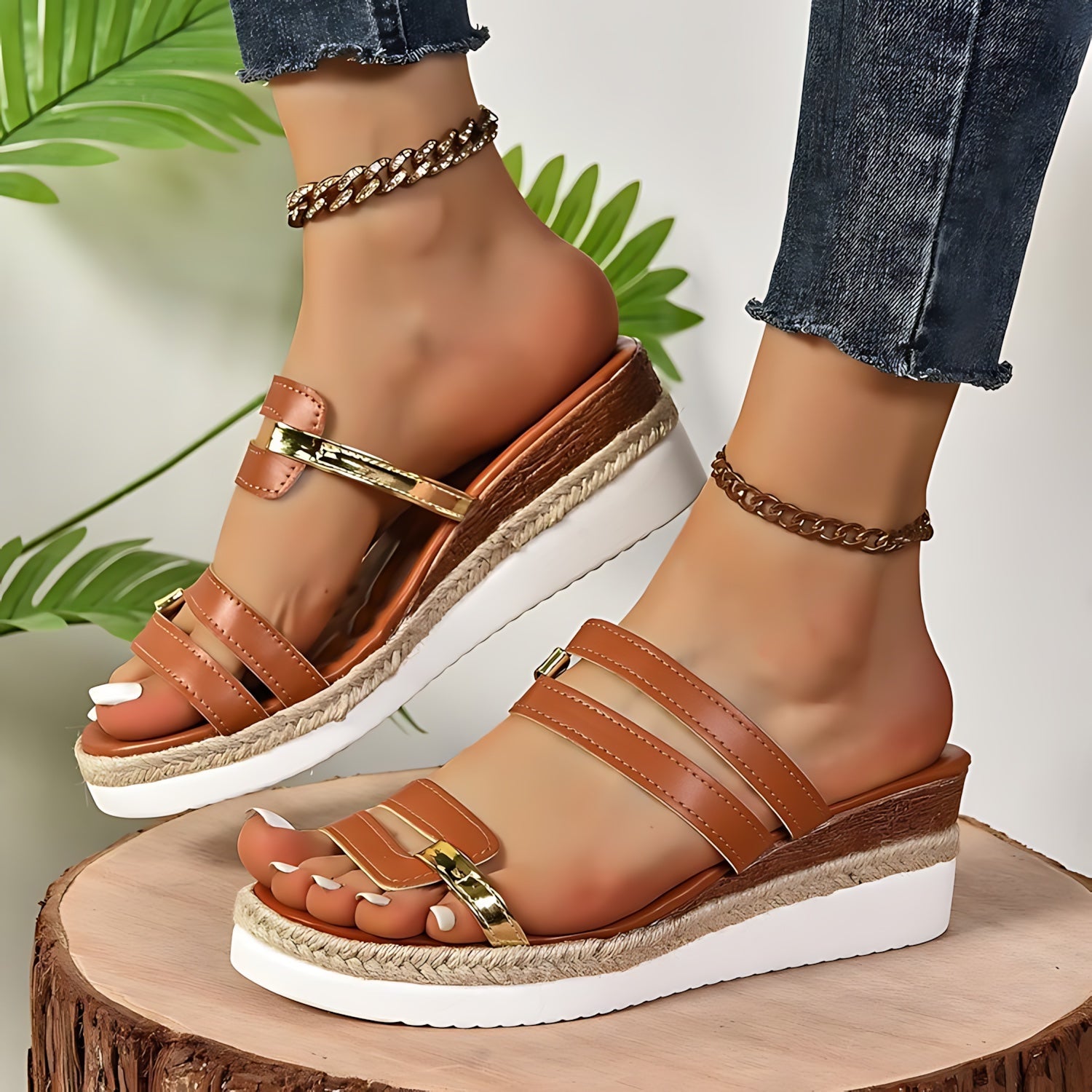 Lia – Double Strap Espadrille Wedge Slide Sandals