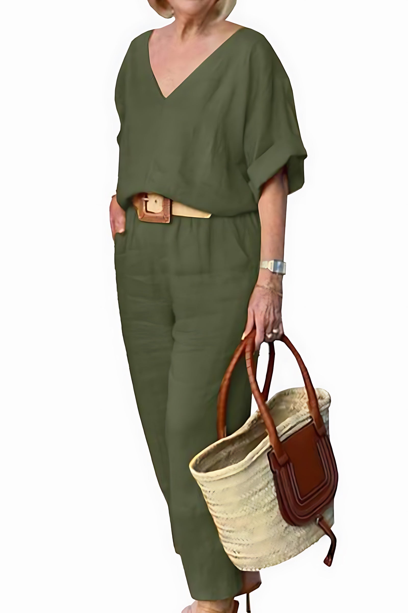 Lilah – V Neck Batwing Top and Straight Leg Pants Set