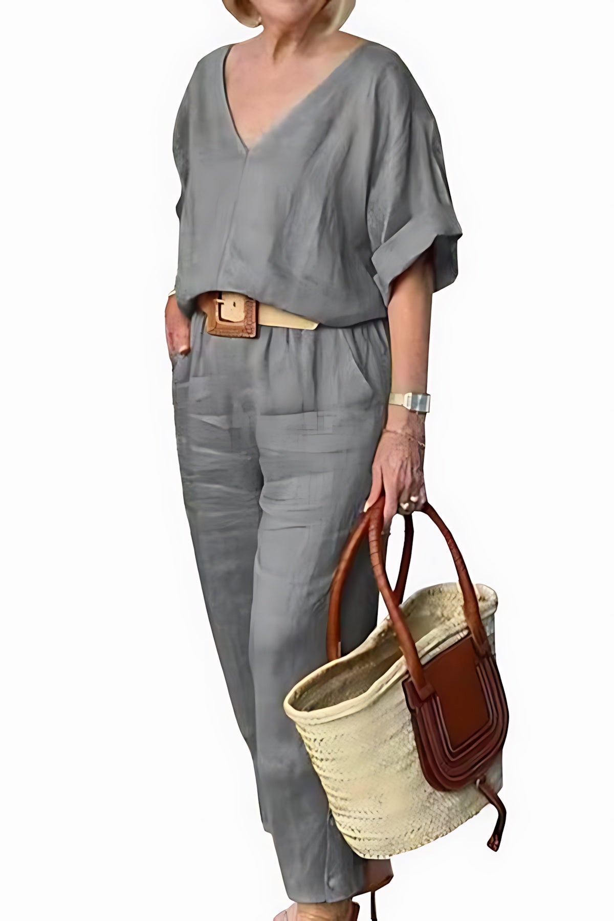 Lilah – V Neck Batwing Top and Straight Leg Pants Set