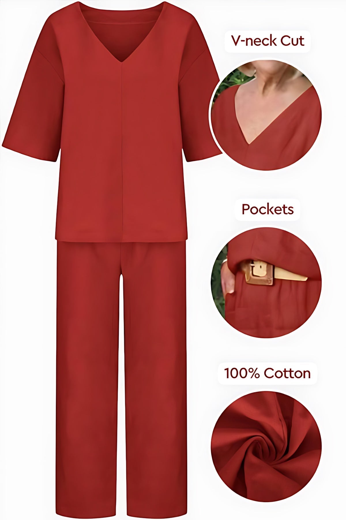 Lilah – V Neck Batwing Top and Straight Leg Pants Set