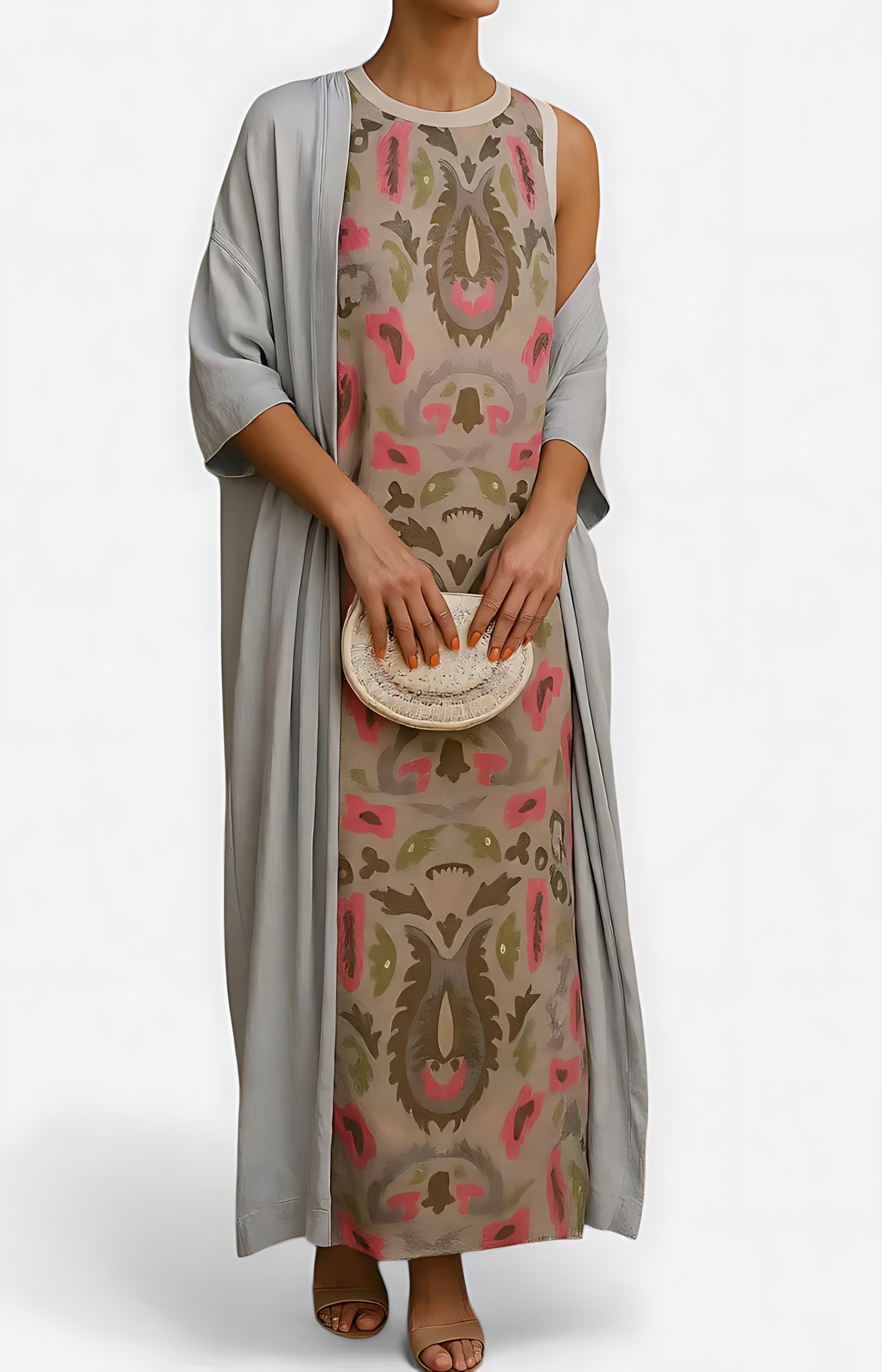 Liliana – Abstract Print Crew Neck Maxi Dress