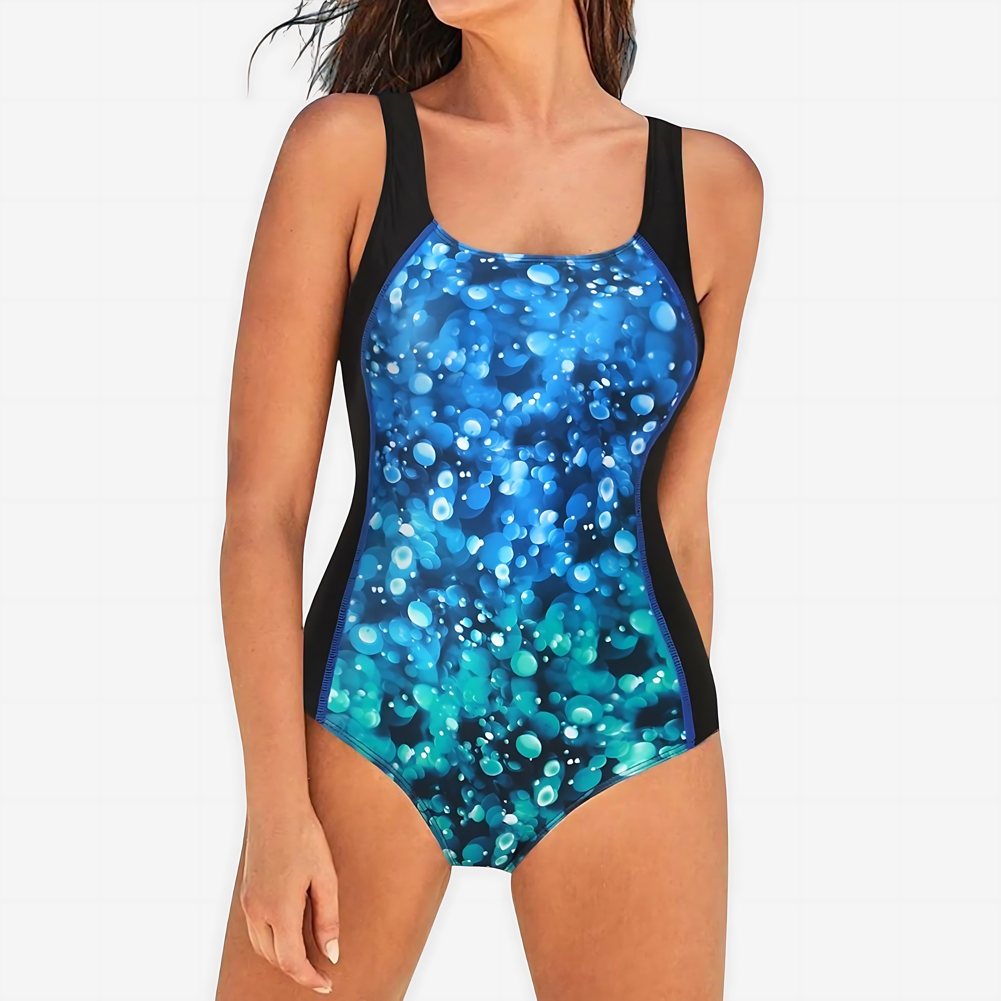 Liliana – Abstract Print Square Neck One Piece Swimsuit