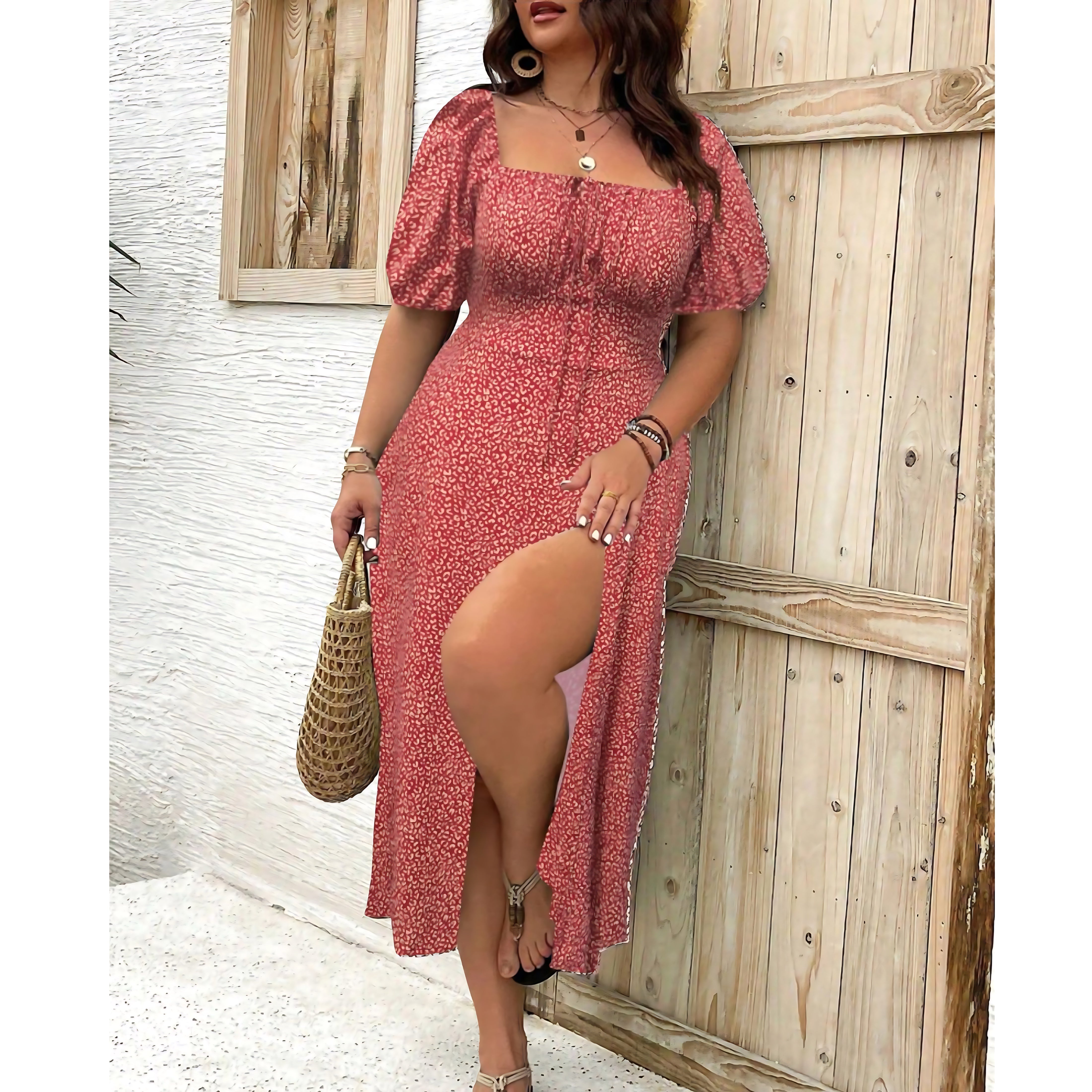 Liliana – Ditsy Floral Square Neck Puff Sleeve Midi Dress